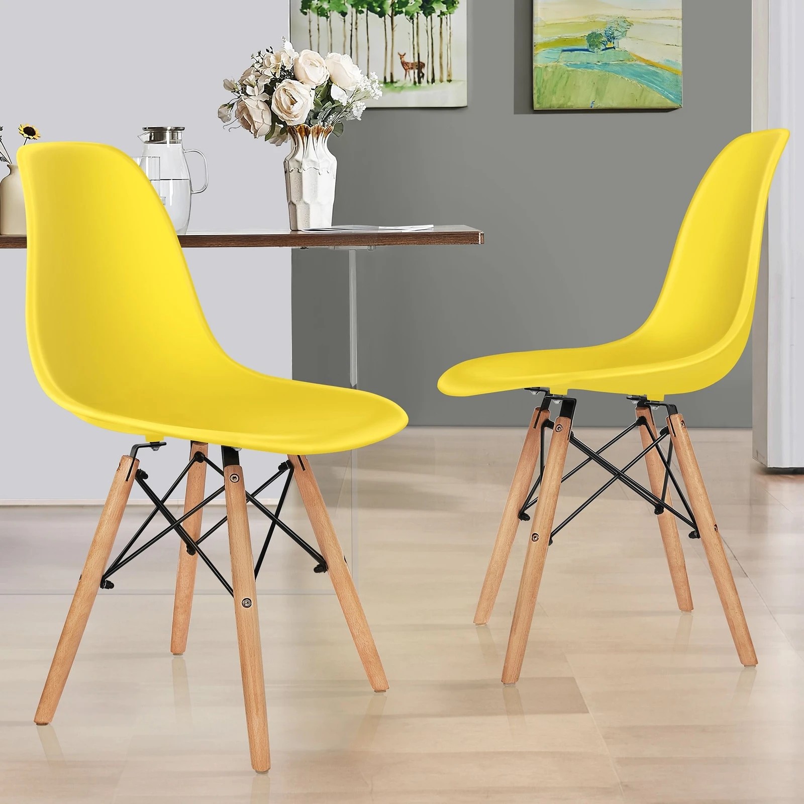 3 Alfordson 4x Dining Chairs Retro Steel Kitchen Lounge Cafe Solid Wood - Yellow, 3 of 10