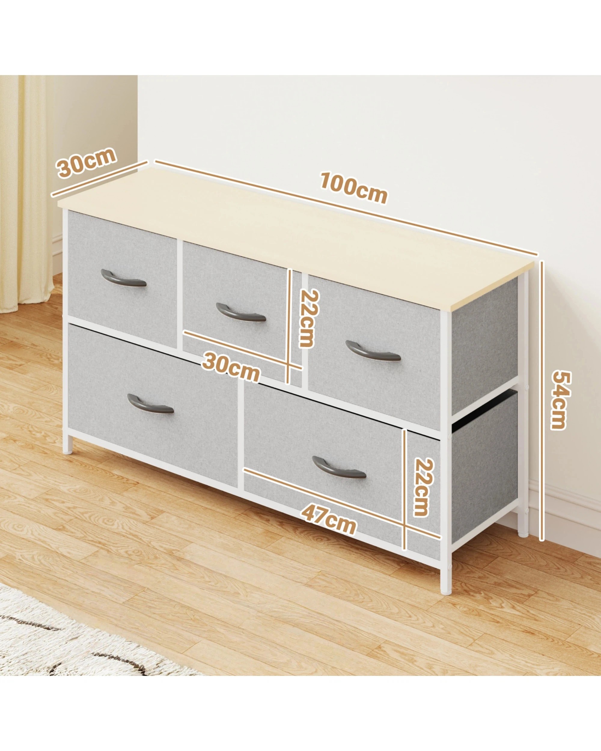 3 Advwin 5 Chest of Drawers Fabric Storage Cabinet Tower Dresser Lowboy - Beige, 3 of 10