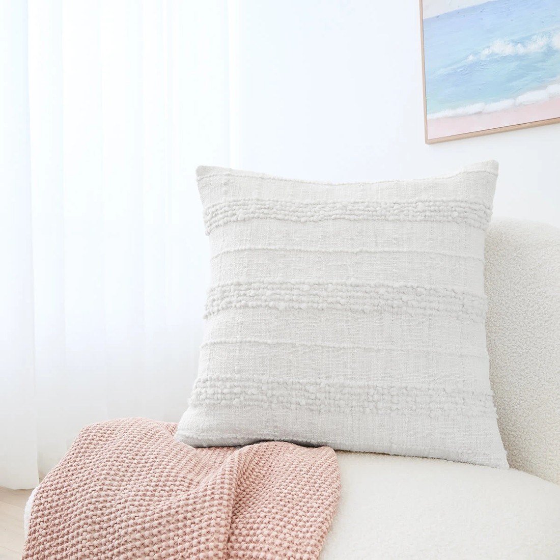 1 50cm Boucle Stripe Cushion Cover - White, 1 of 9