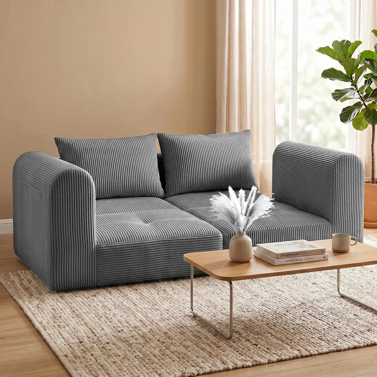 4 Advwin 172cm Modular Sectional Loveseat Sofa 3 in 1 Convertible Floor Lounger Boneless Cloud Couch - Grey, 4 of 5