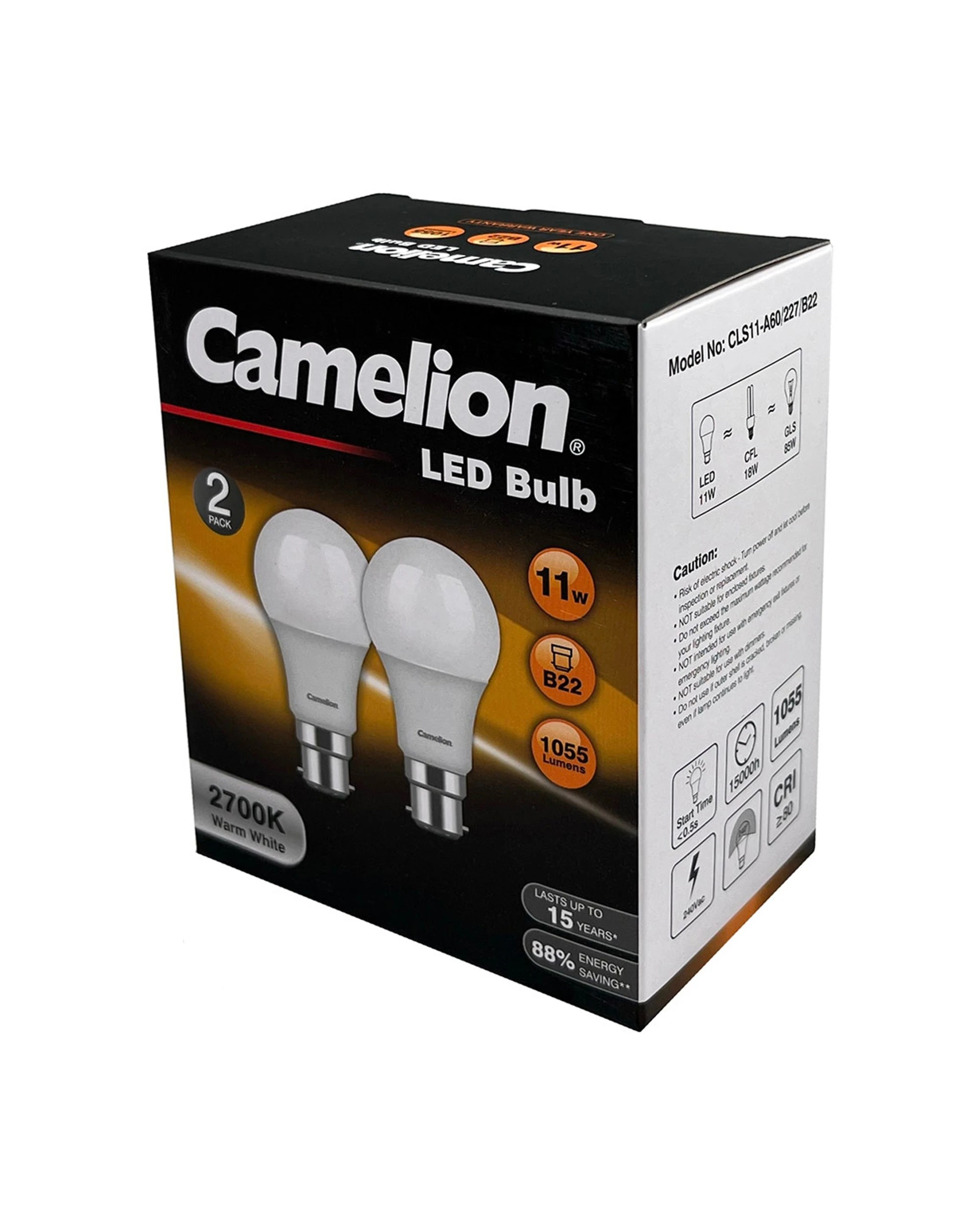 1 Camelion 2pc Led Light Globe 11W 240V Bayonet Warm 2700K - White, 1 of 1