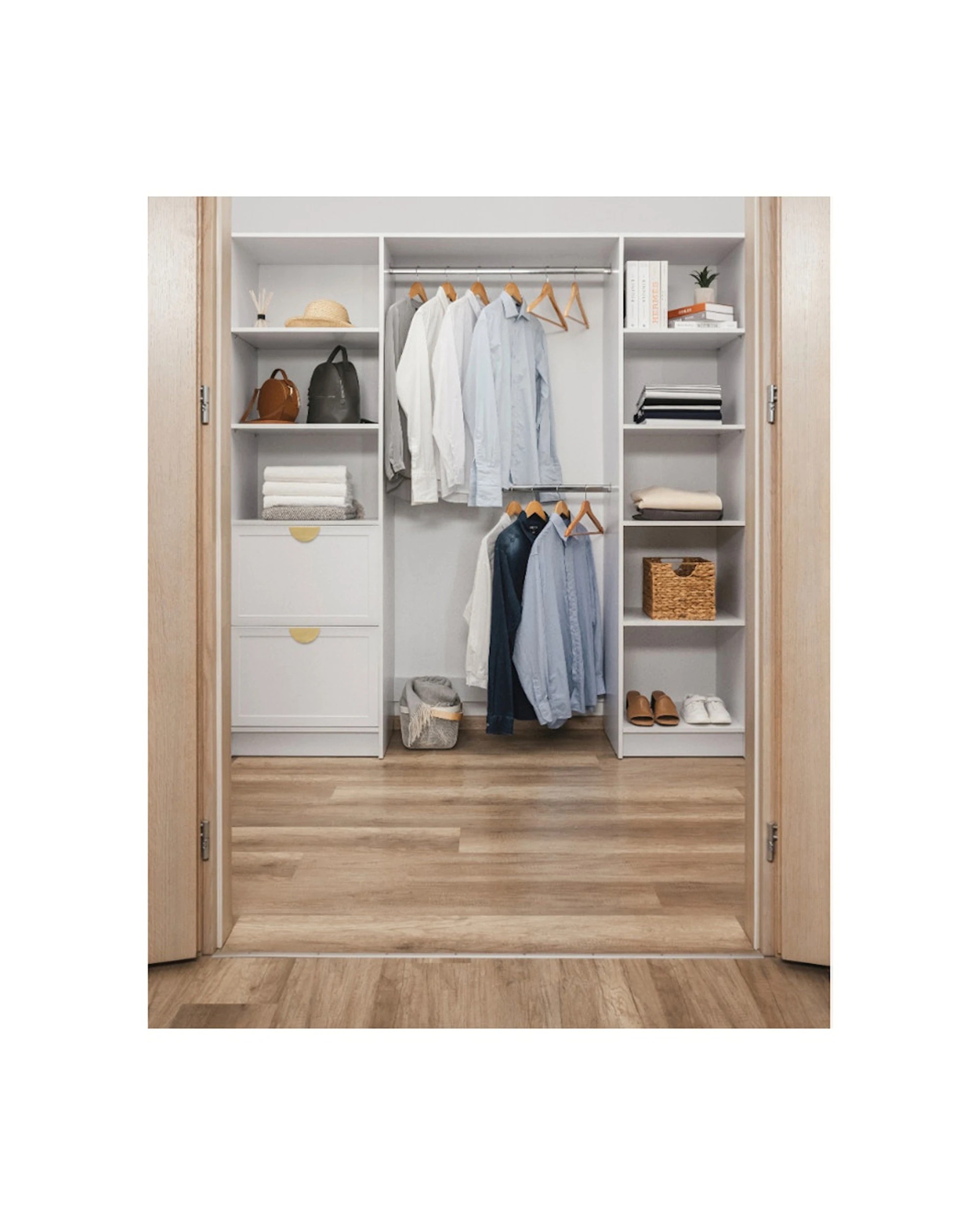 2 European Cabinetry Basel Walk In Wardrobe Kit VJ Panel Brass Half Moon Handle - White, 2 of 3