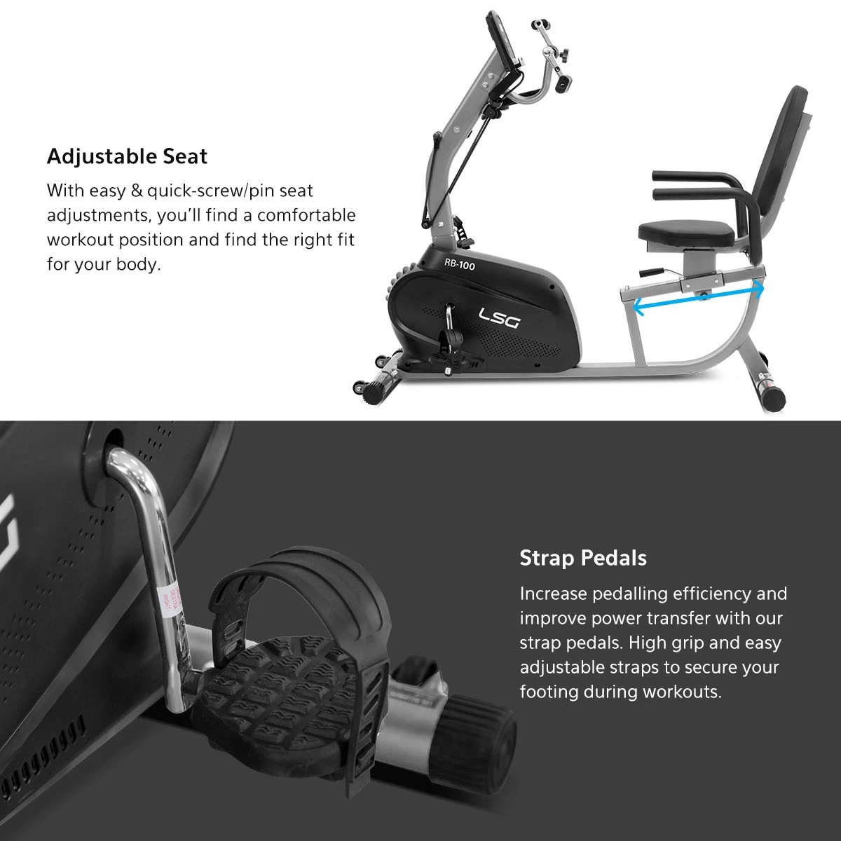 6 LSG Fitness RB-100 Recumbent Bike - Black, 6 of 10
