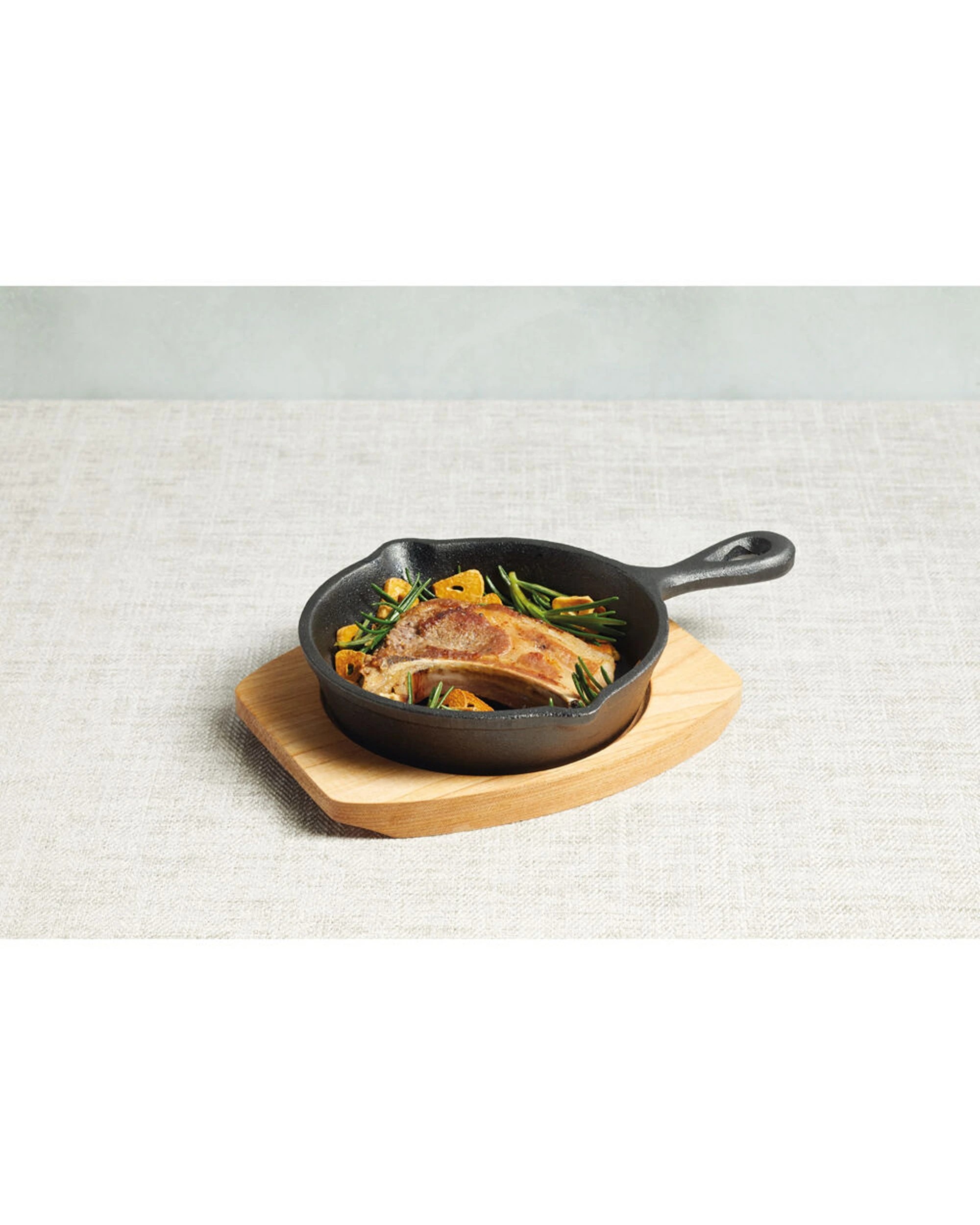 4 Artesa 4PK Cast Iron Round Small Fry Pan Serving Skillet with Wooden Board 15cm - Black, 4 of 5