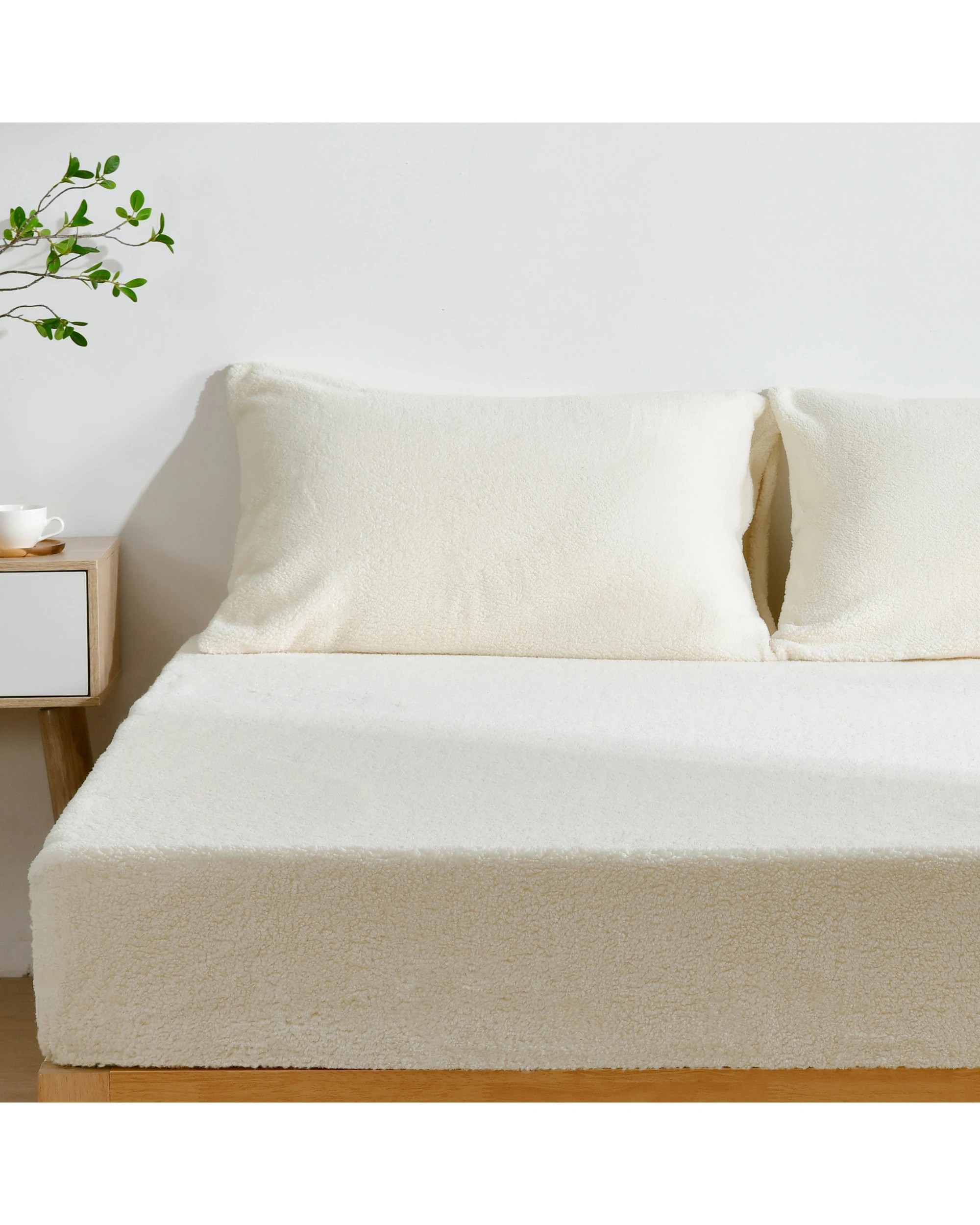 2 Dreamaker Jasper Teddy Fleece Combo Fitted Sheet Set - King Single Bed - Snow, 2 of 7