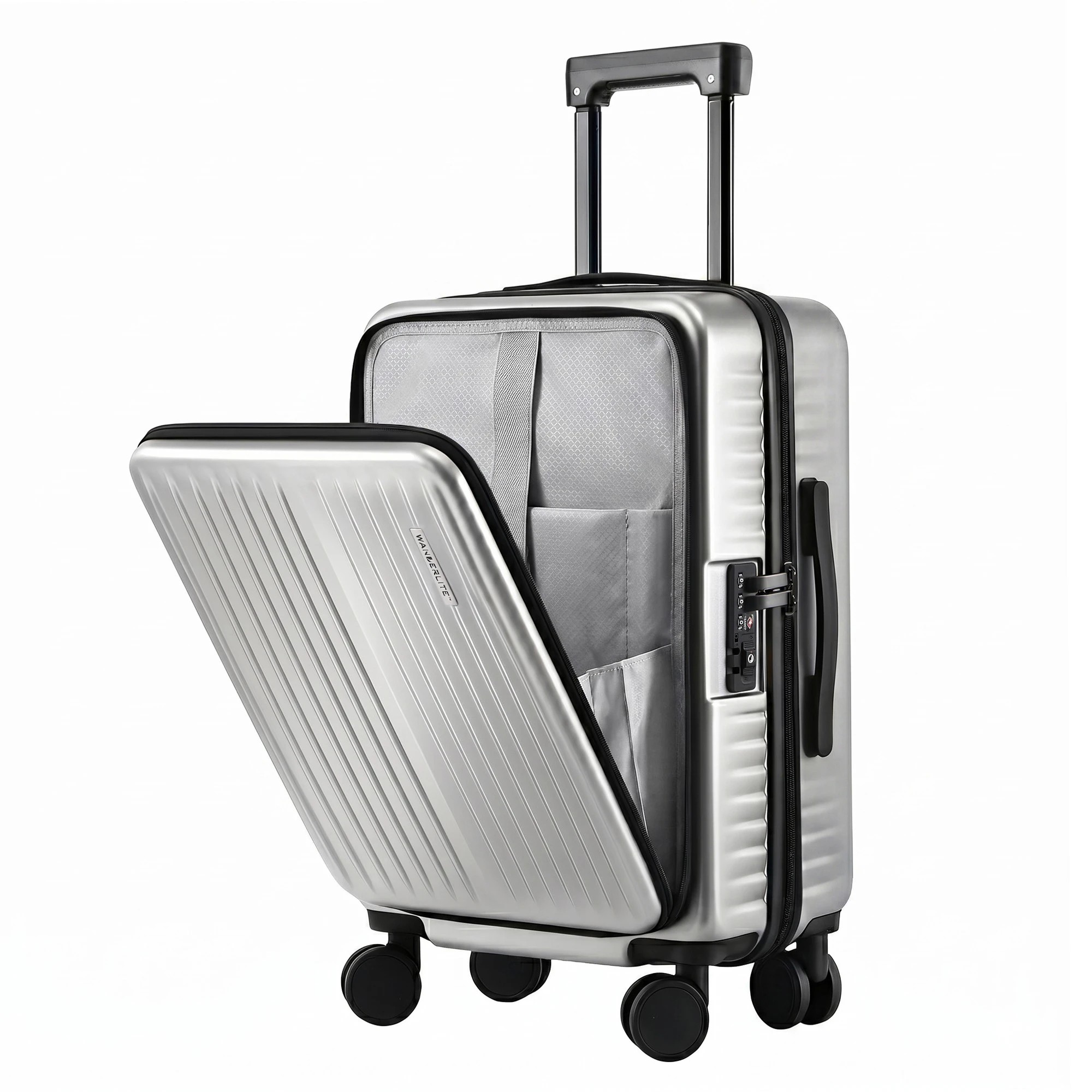 2 Wanderlite 20" Luggage Suitcase Front Pocket Travel Carry On Dual TSA - Silver, 2 of 9