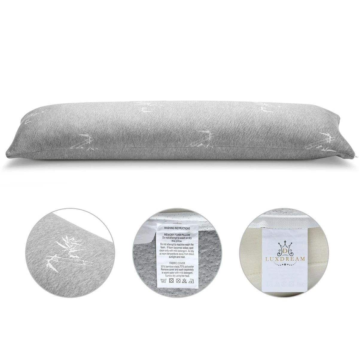 2 Luxdream Shredded Memory Foam Body Pillow Support Long Pillow with Bamboo Cover - Grey, 2 of 4
