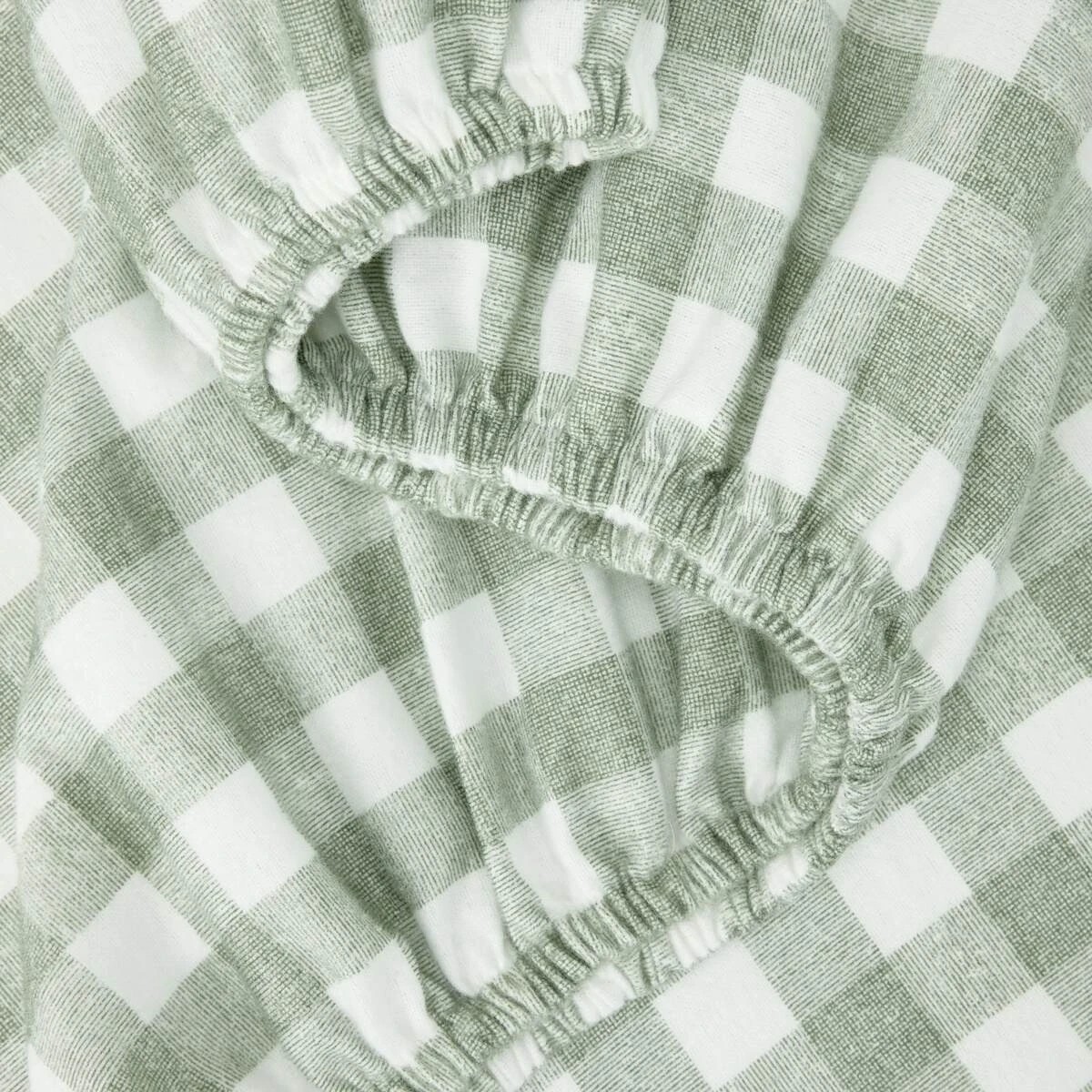 3 Gingham Flannelette Cotton Sheet Set - Queen Bed, Green, 3 of 8