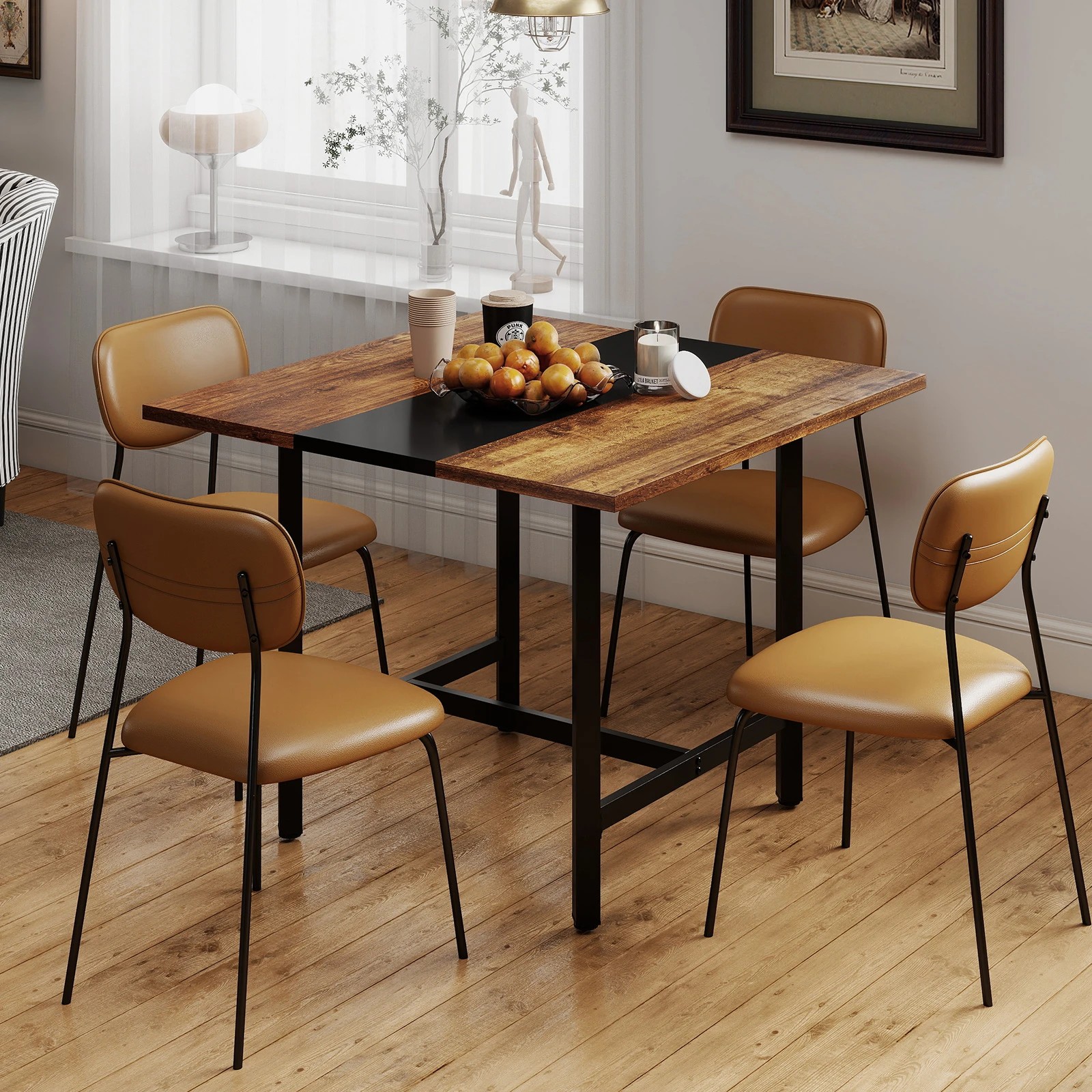 4 Costway 100cm Square Conference Table Meeting Room Seminar Table - Brown, 4 of 7
