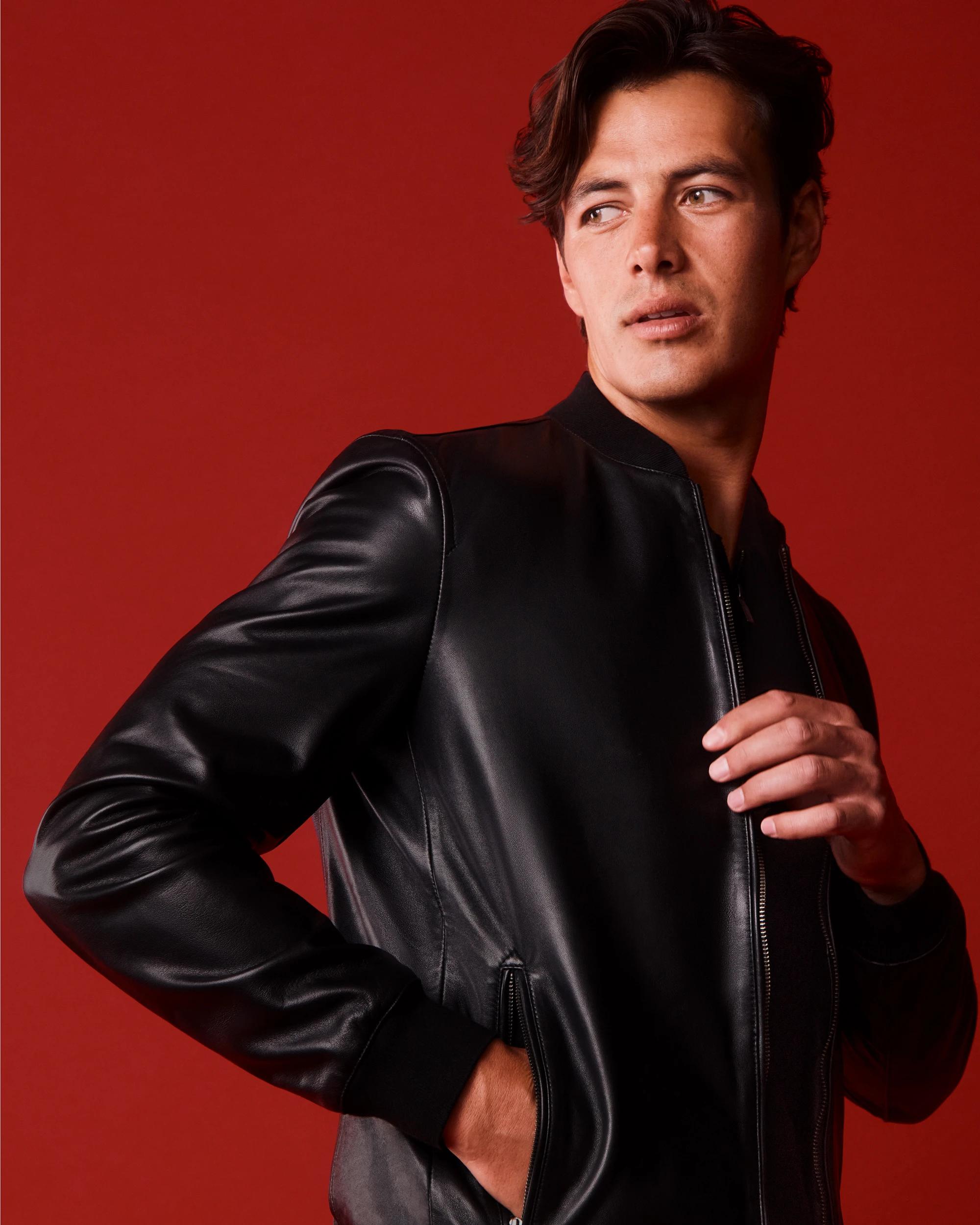 6 Target Premium Leather Bomber Jacket - Preview BLACK, 6 of 6