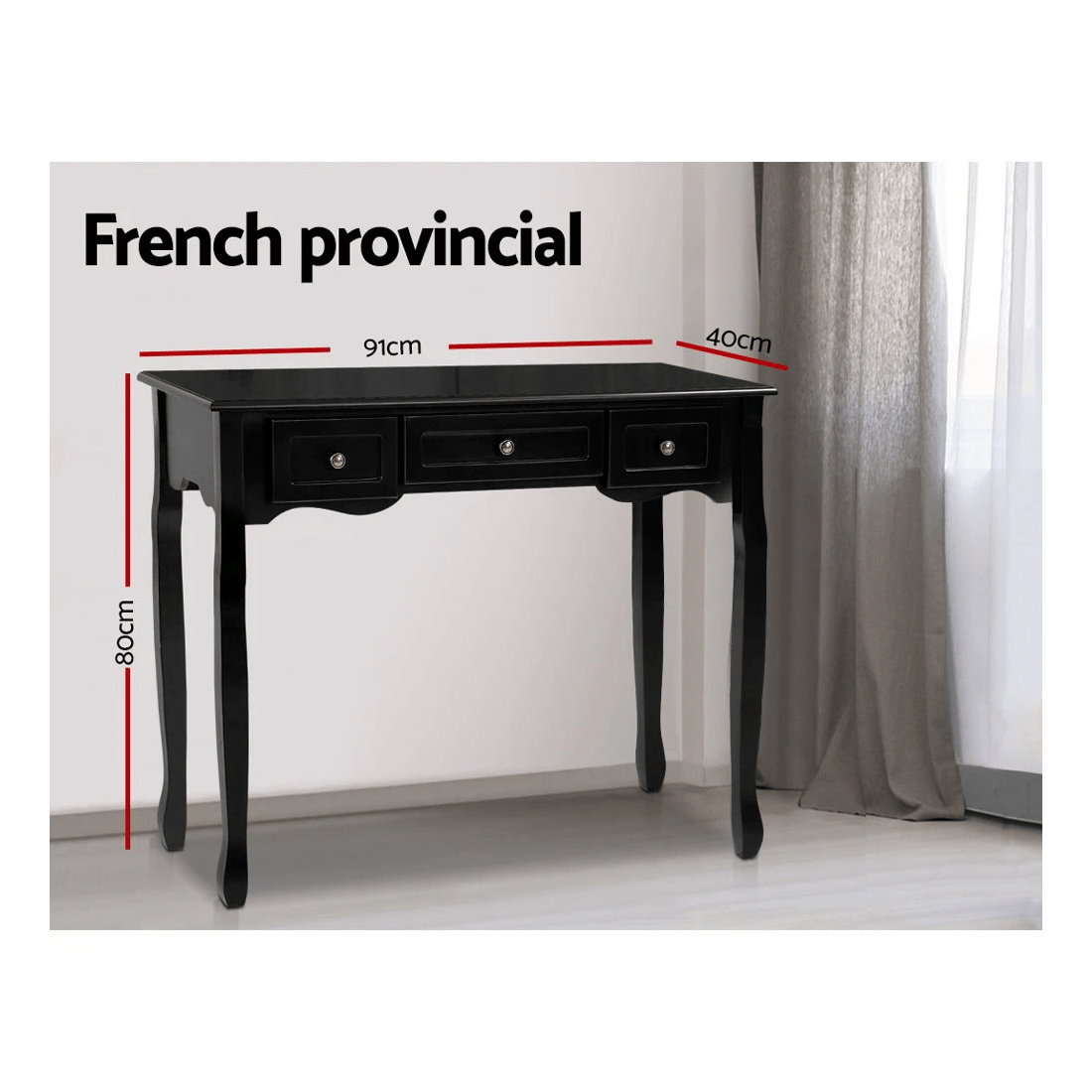 3 Artiss Console Table 3 Drawers Hamptons - Black, 3 of 3