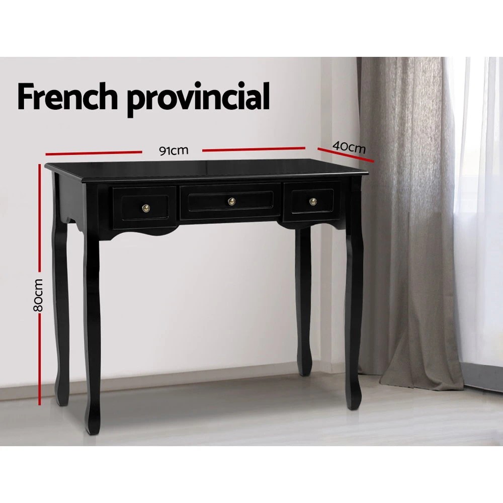 3 Artiss Console Table 3 Drawers  Hamptons - Black, 3 of 7