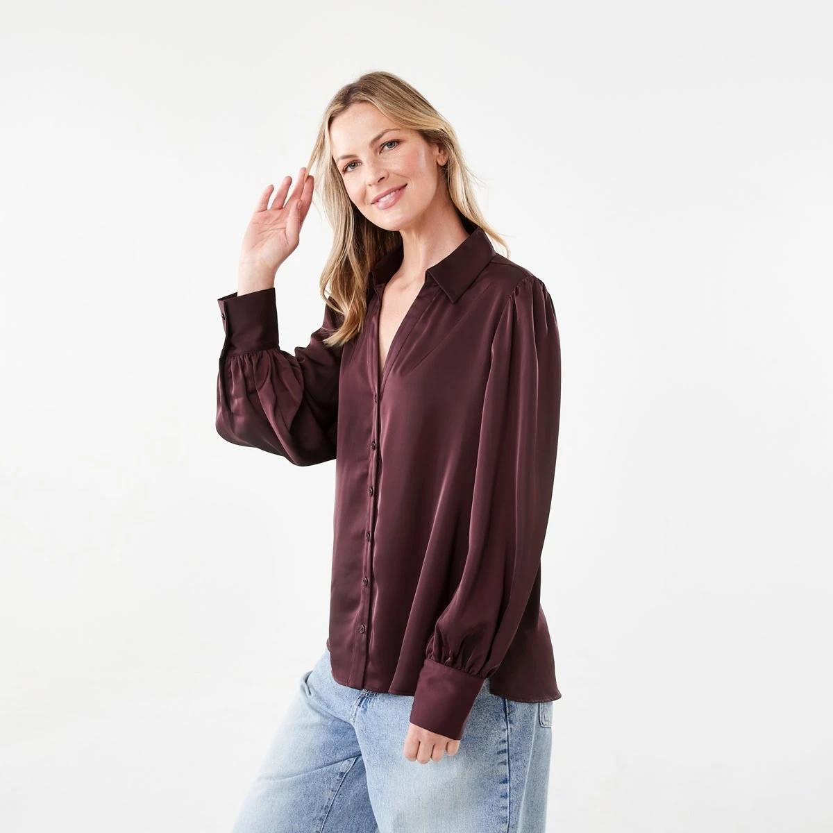 2 Long Sleeve Satin Shirt Mulberry, 2 of 6