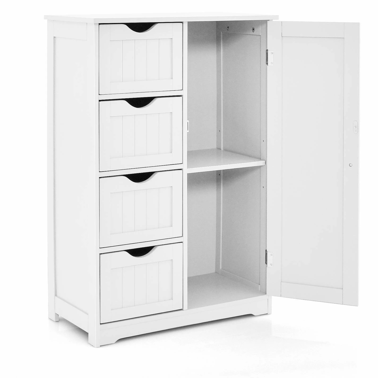 1 Costway Bathroom Cabinet Wooden Storage Cupboard Toilet Organizer w/4 Drawers, 1 of 1