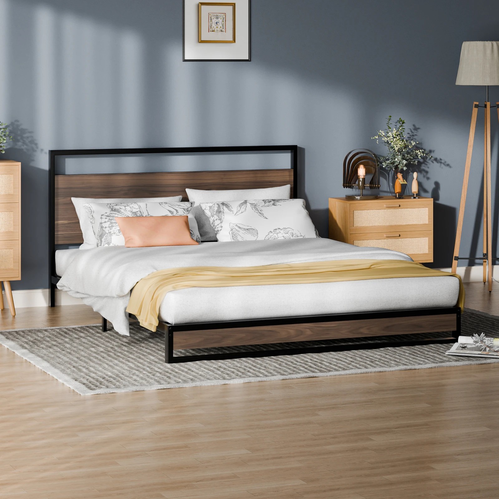 7 Alfordson Metal Bed Frame Double Size Industrial Platform Mattress Base - Wood - Natural, 7 of 10