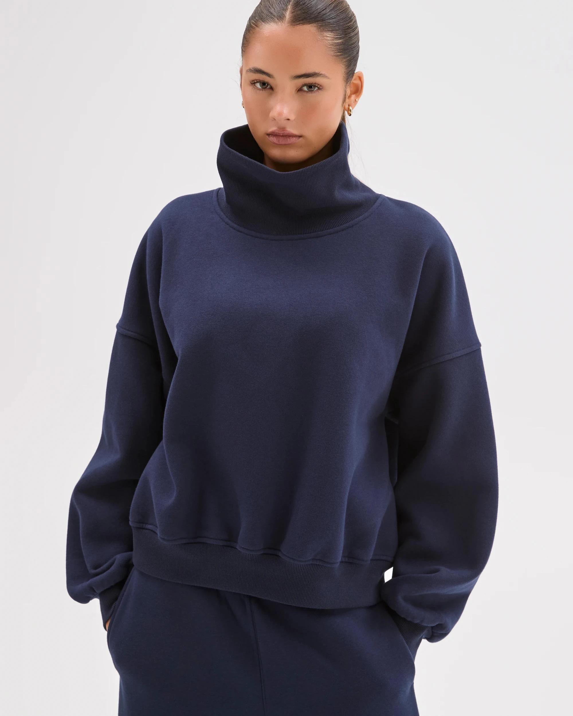 1 Lily Loves Australian Cotton Blend High Neck Fleece Jumper DEEP NAVY, 1 of 7