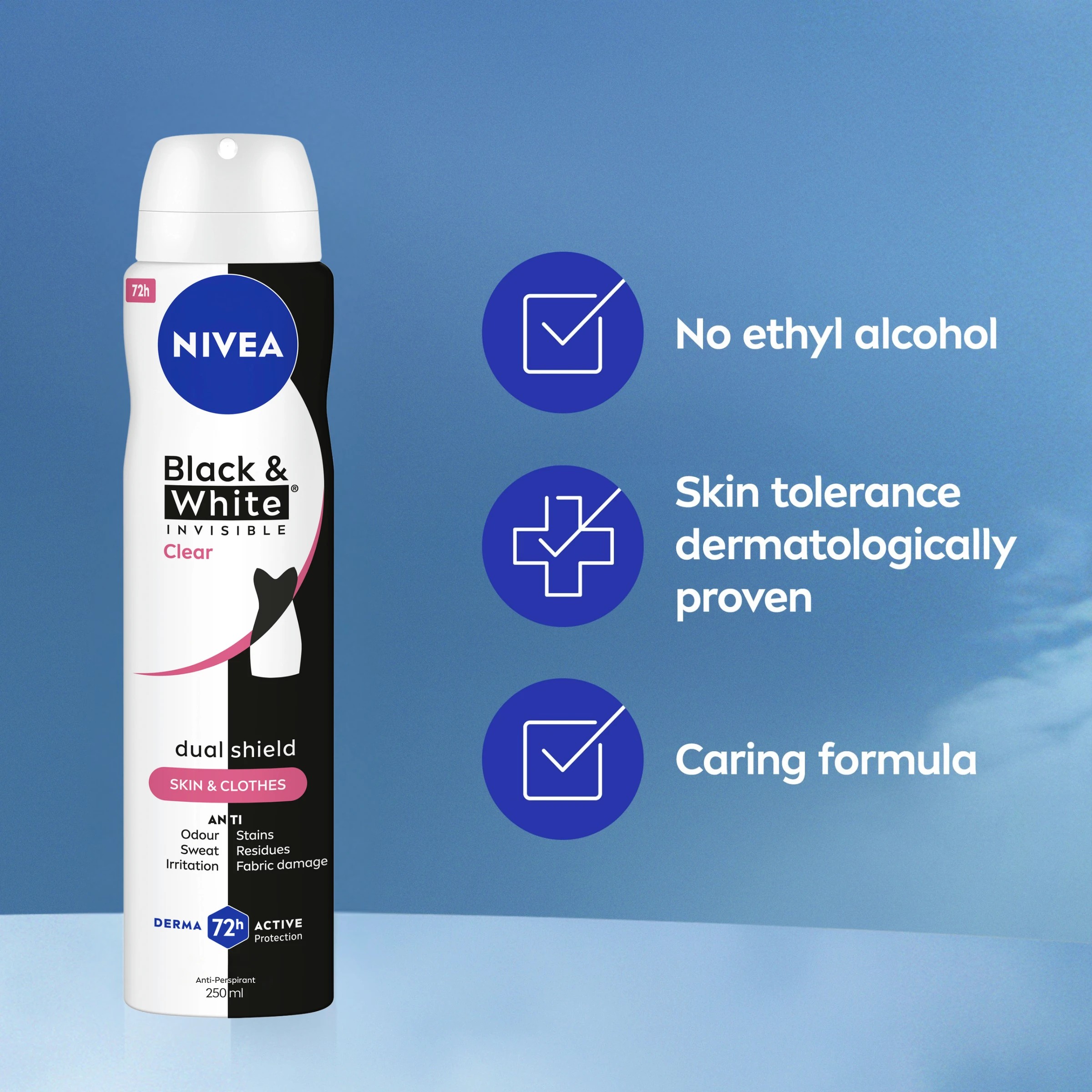 2 Nivea Black & White Invisible Clear Anti-Perspirant Aerosol Deodorant 250ml, 2 of 8