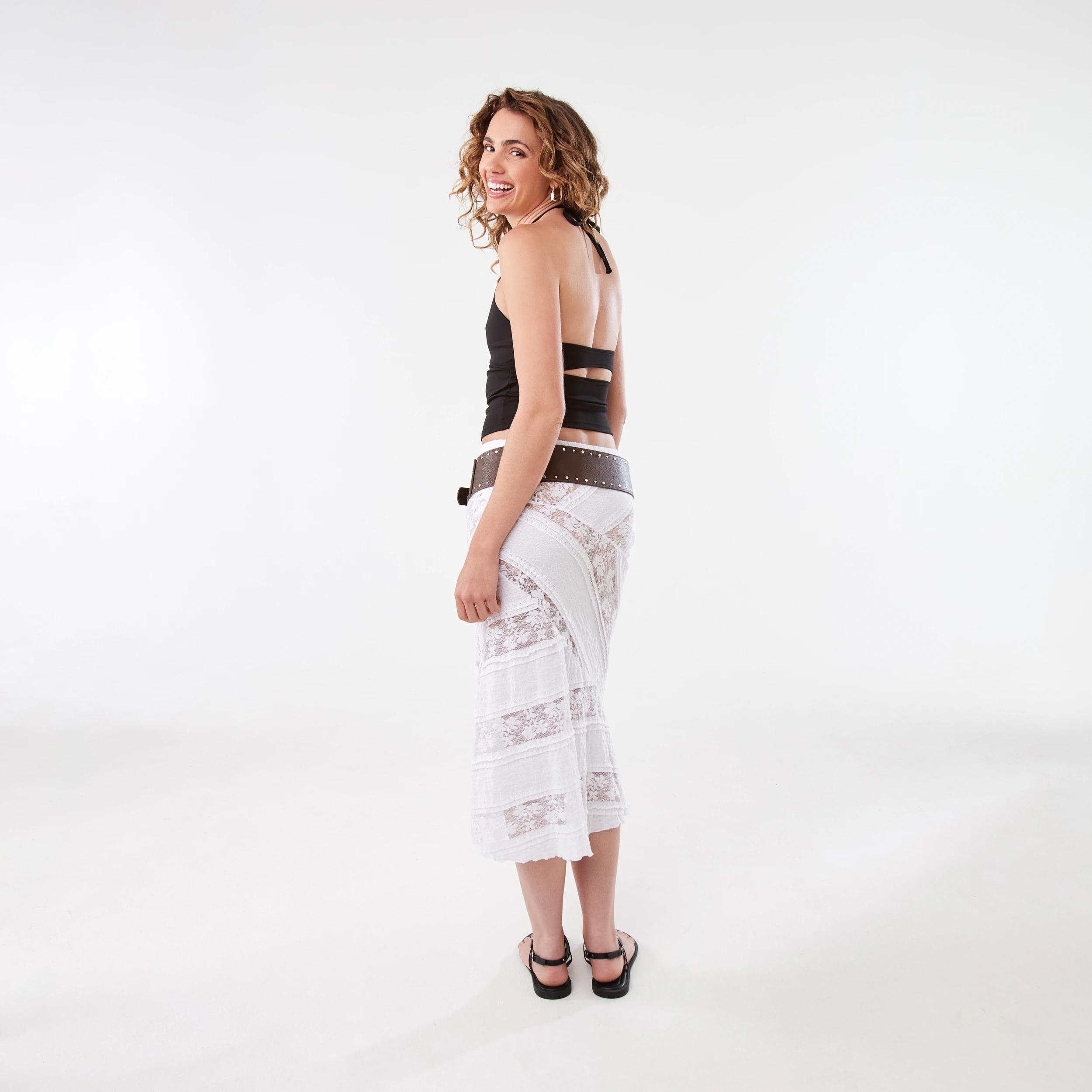 6 Mixed Lace Midi Skirt White, 6 of 10