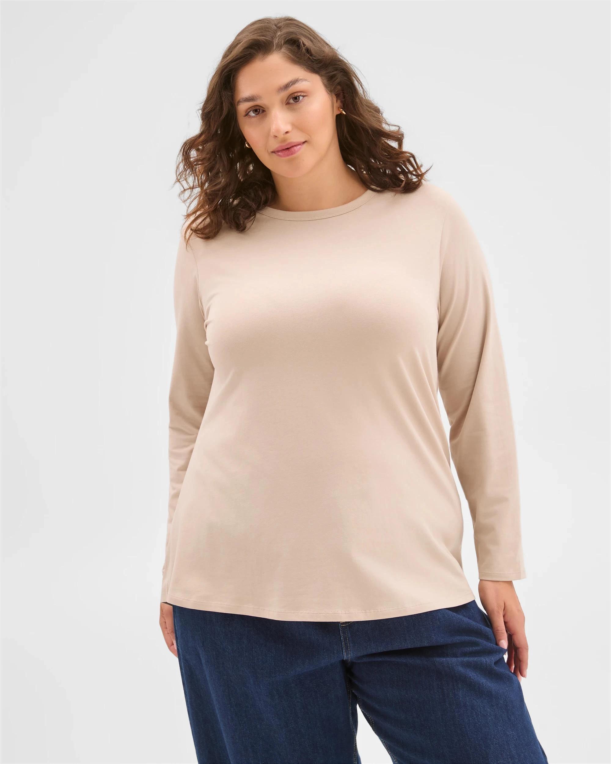2 Target Plus Size Australian Cotton Long Sleeve Crew T-Shirt BIRCH, 2 of 6