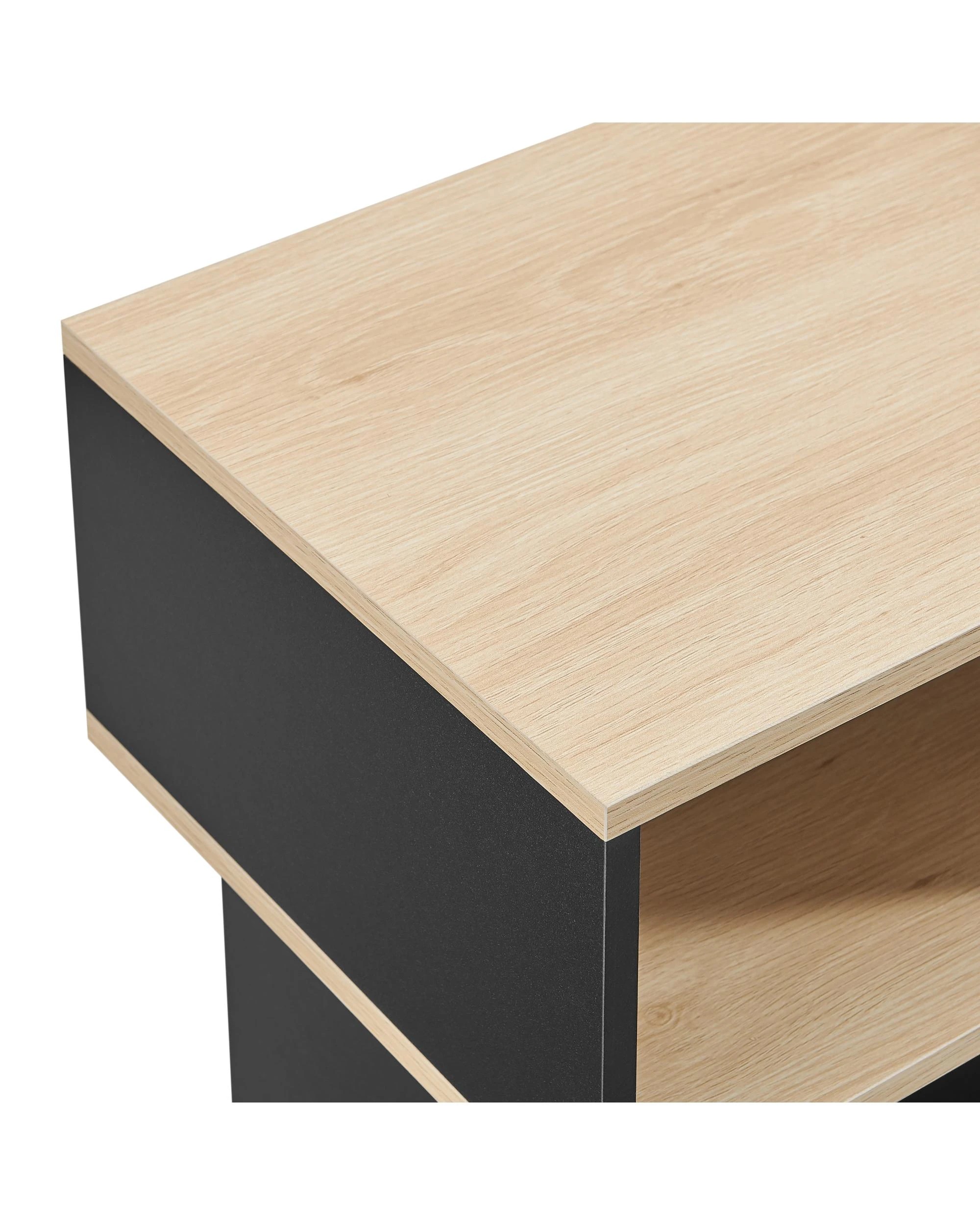 6 Kodu Small 2 Tier Side Table Storage Shelf Unit Oak Look - Black, 6 of 9