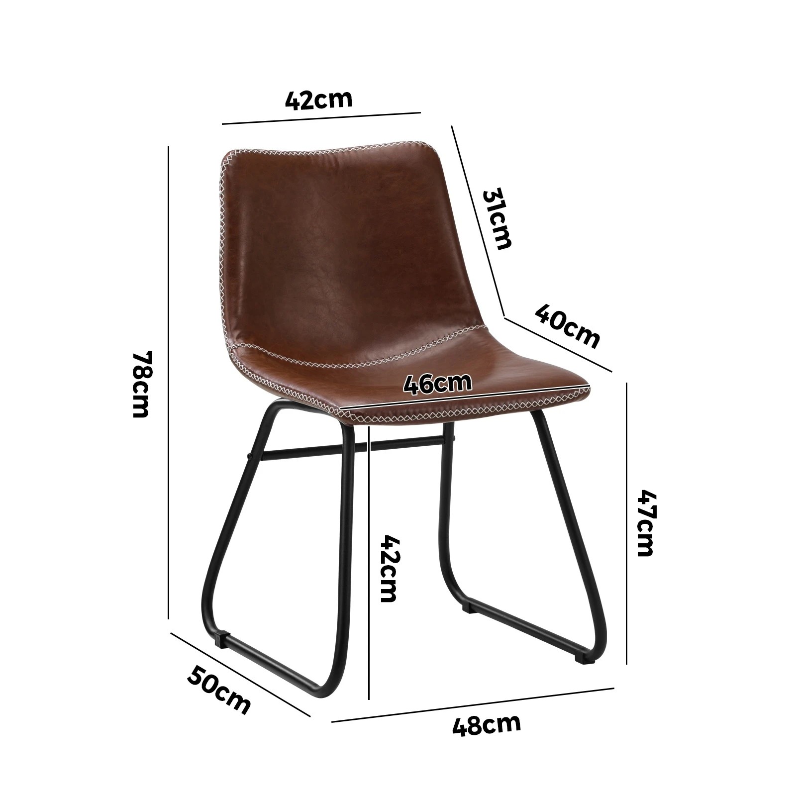 2 Oikiture 4x Dining Chairs Kitchen Chair Lounge Retro Padded Seat PU - Brown, 2 of 8