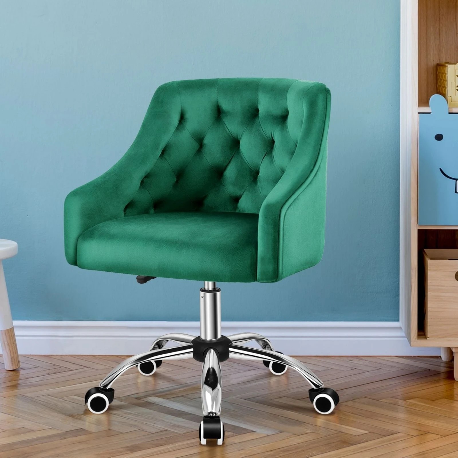 2 Alfordson Velvet Office Chair Fabric Computer Swivel Armchair Adult Kids - Green, 2 of 10