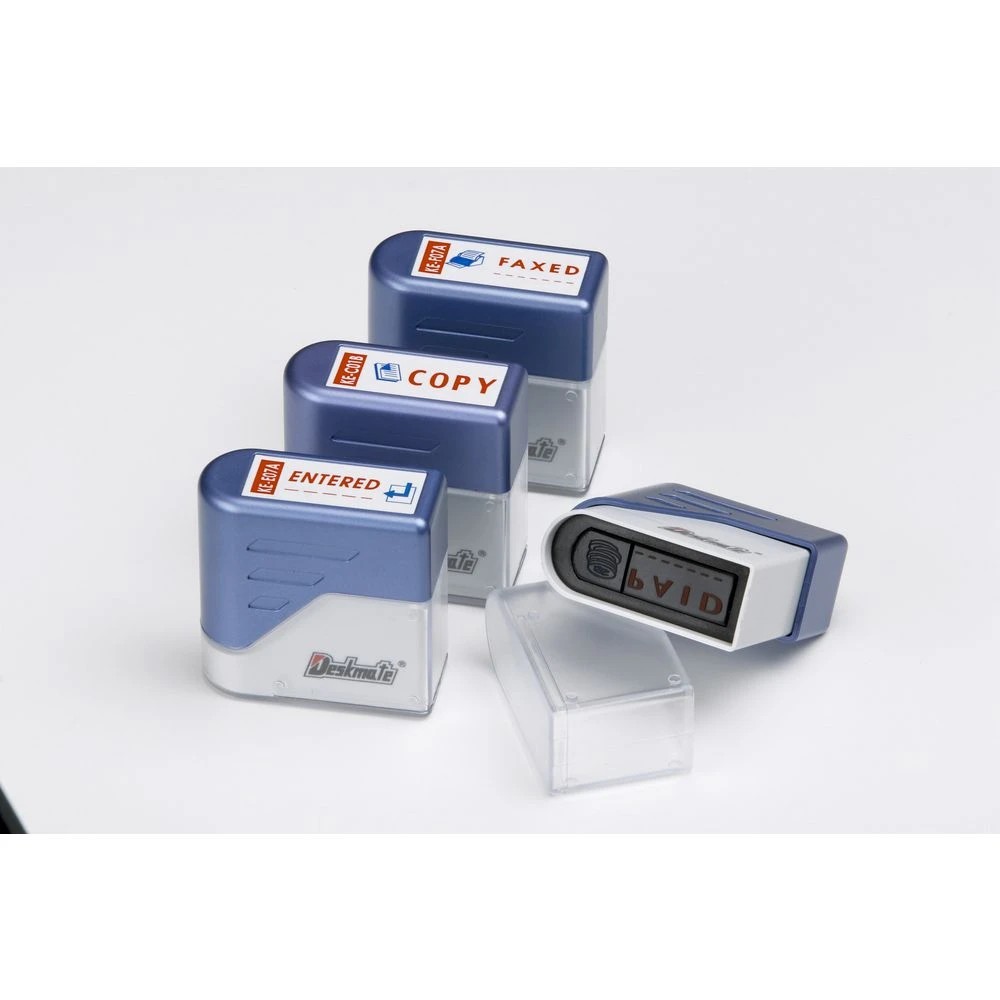 2 Deskmate Pre-Inked Office Stamps Entered Date Red and Blue, 2 of 3