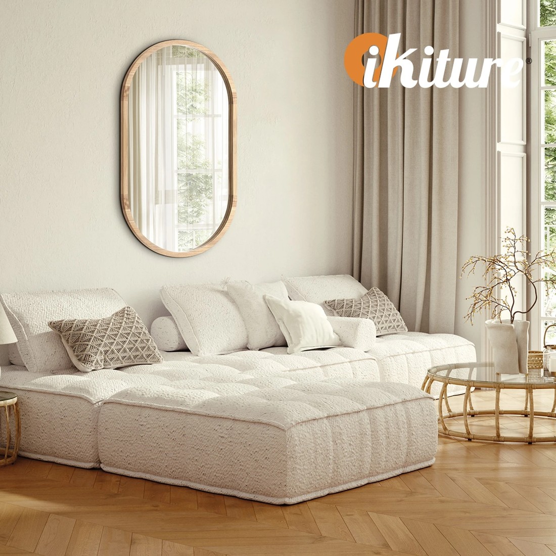 5 Oikiture Wooden Wall Mirrors Oval Makeup Mirror Home Decor 84x50cm
 - Natural, 5 of 9