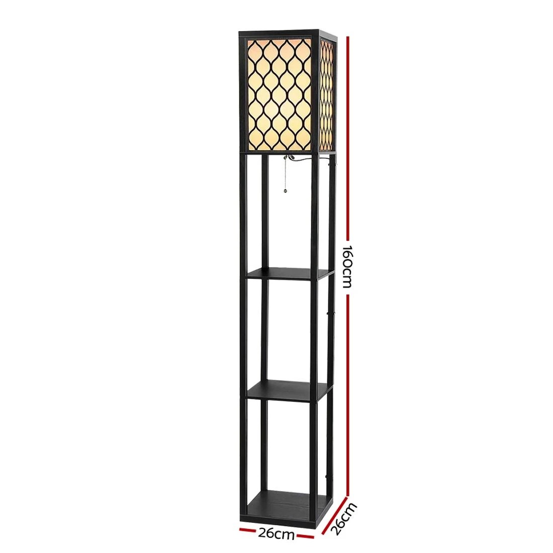 2 Artiss Floor Lamp 3 Tier Shelf Storage LED Light Stand Home Room Pattern - Black, 2 of 8