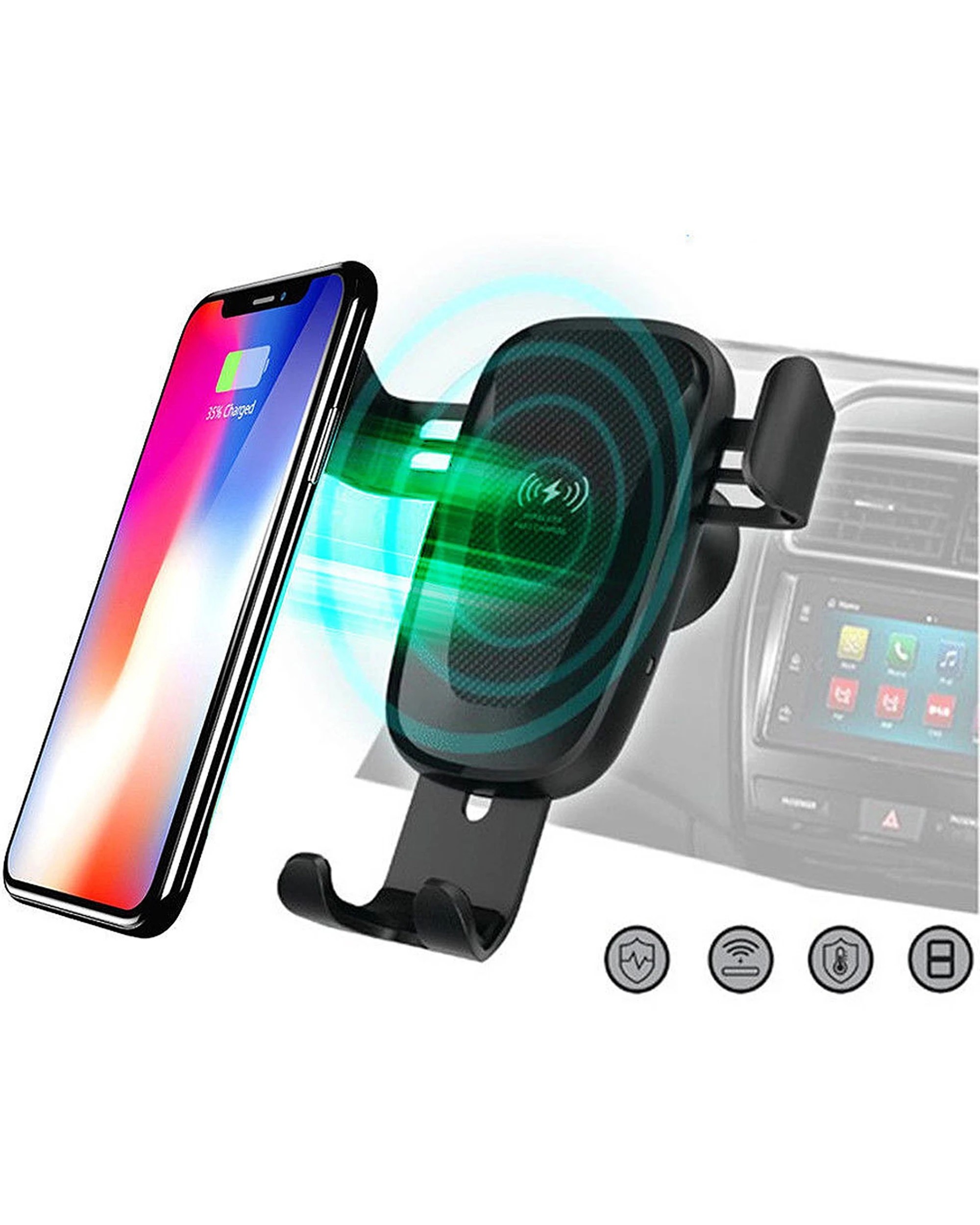 2 Sansai Wireless Qi Car Charger Mount Holder 5V 9V Compatible With iPhone X Xs 8 Plus/Samsung - Black, 2 of 3