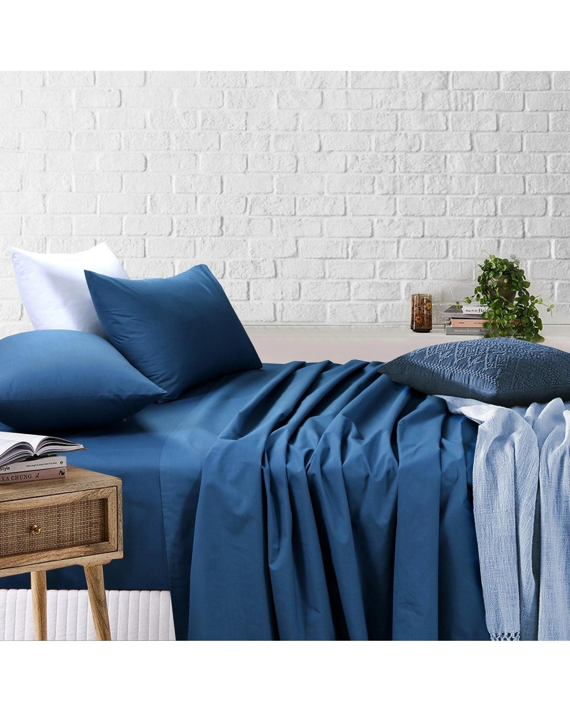 1 Amsons Bedsheets Set Flat & Fitted Sheets With Pillowcases - Single Bed - Blue, 1 of 7
