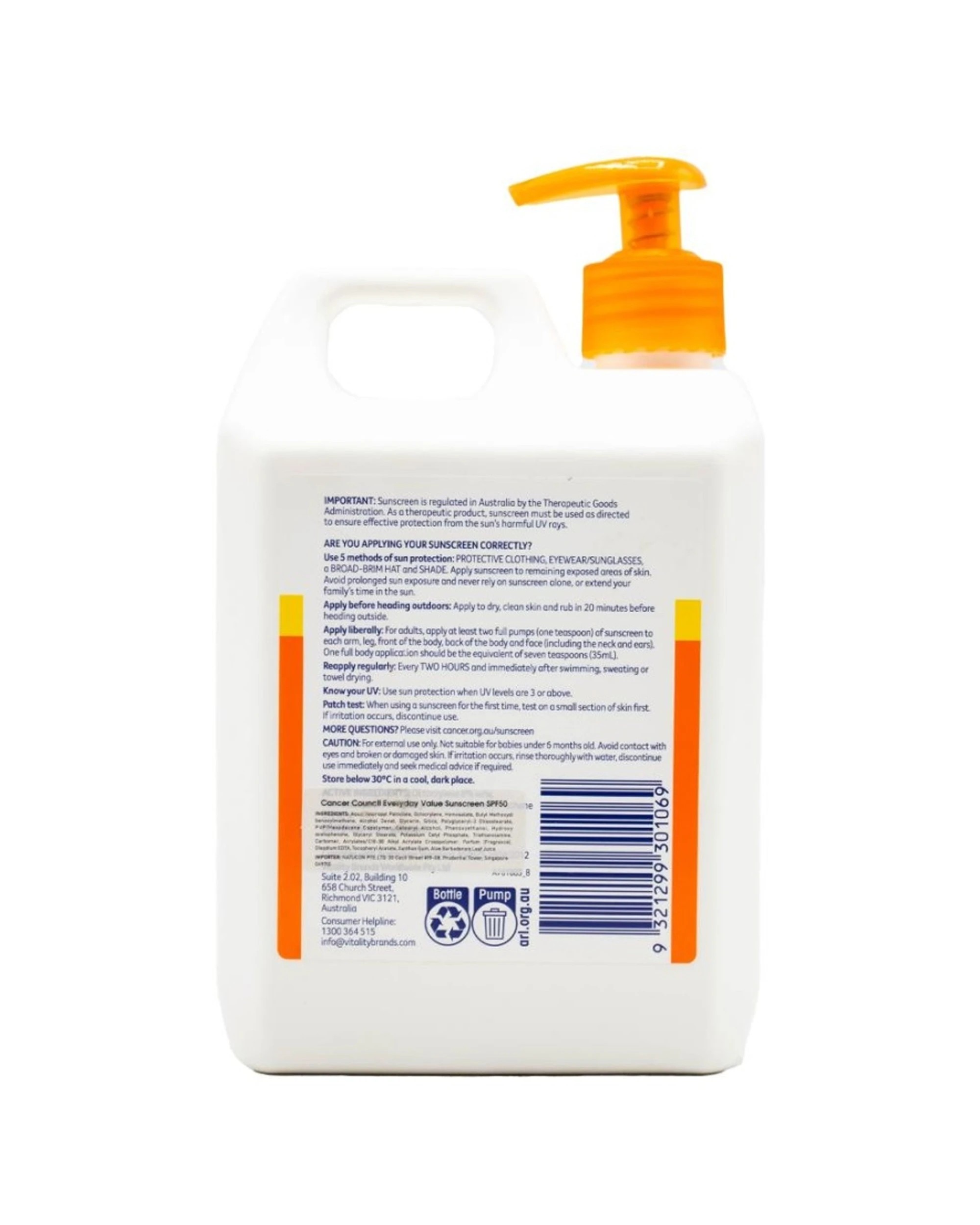 3 Cancer Council 2PK Everyday Value Sunscreen SPF50 Plus Lotion With Pump 1L - Multi, 3 of 3