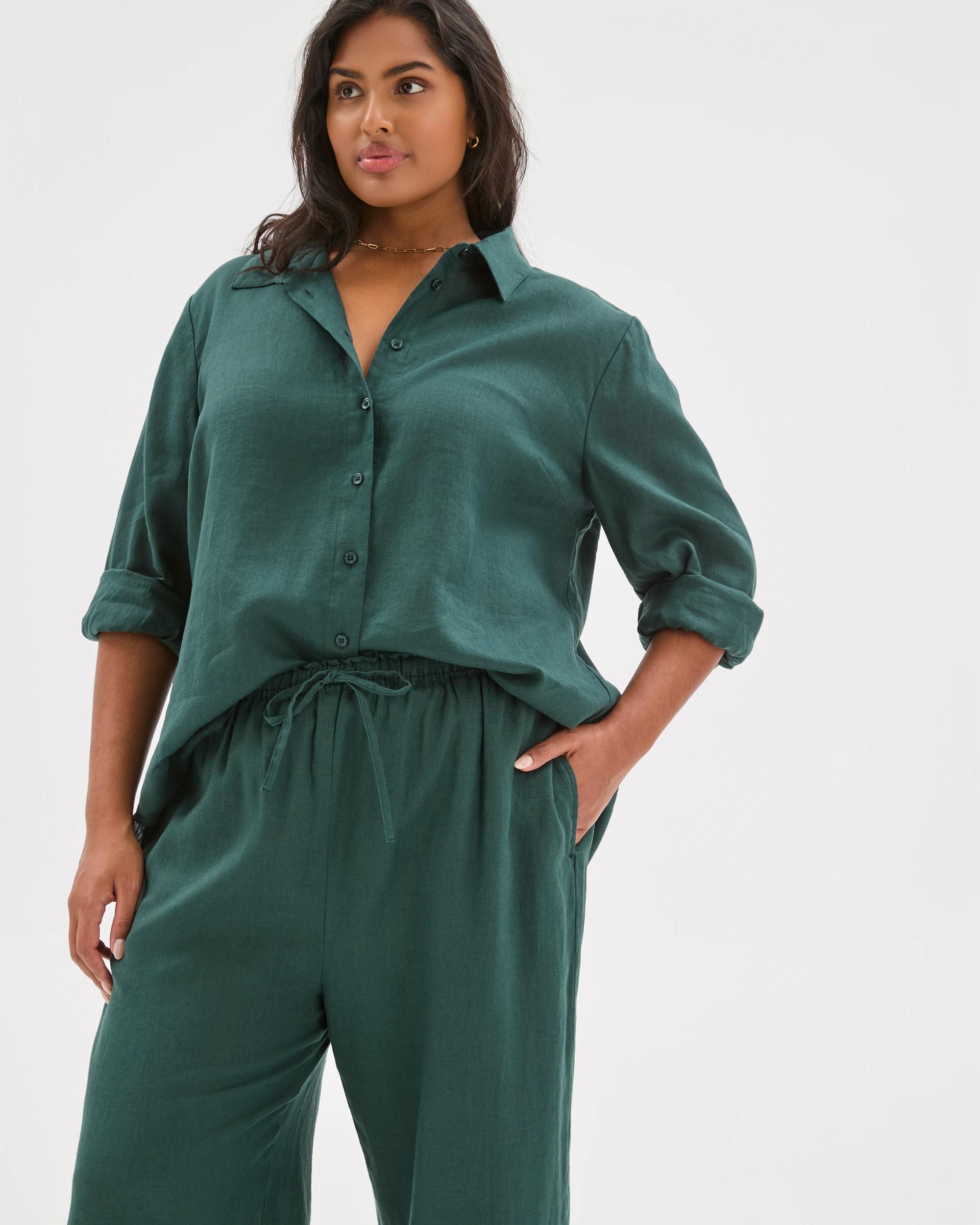 3 Target Curve Plus Size European Linen Wide Leg Pants DEEP GREEN FNA, 3 of 7