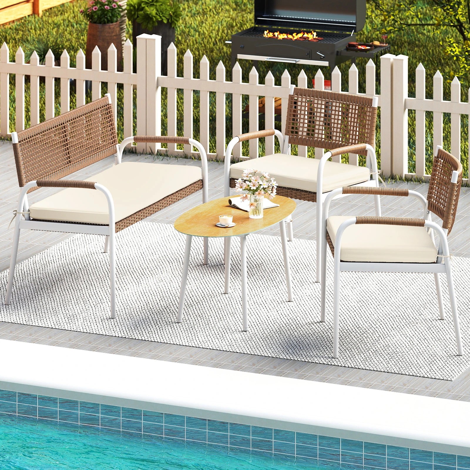 3 Costway 4PCS Patio Furniture Set Outdoor Wicker Conversation Sofa Set, 3 of 4