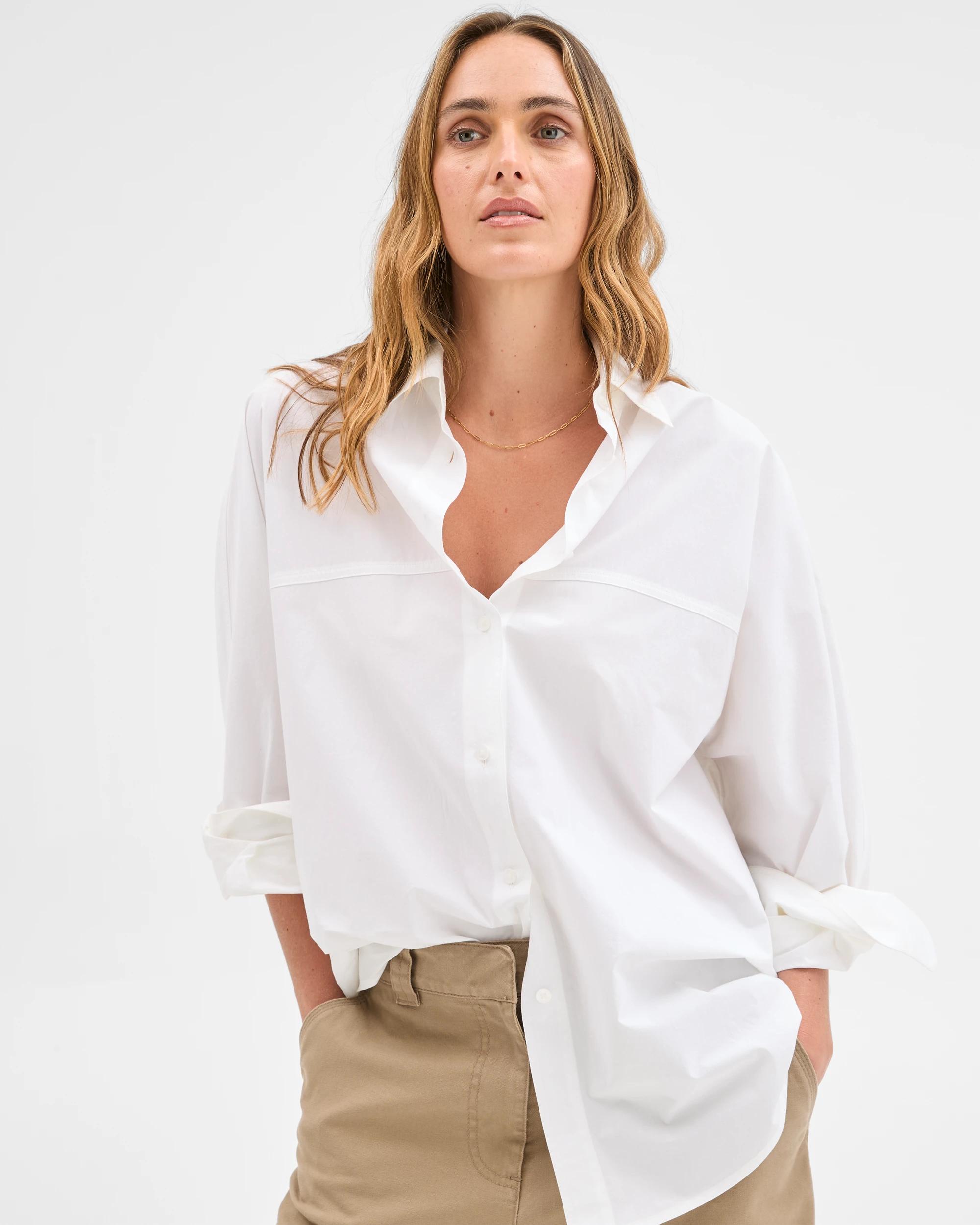 2 Target Woman Australian Cotton Long Sleeve Seam Shirt WHITE, 2 of 6