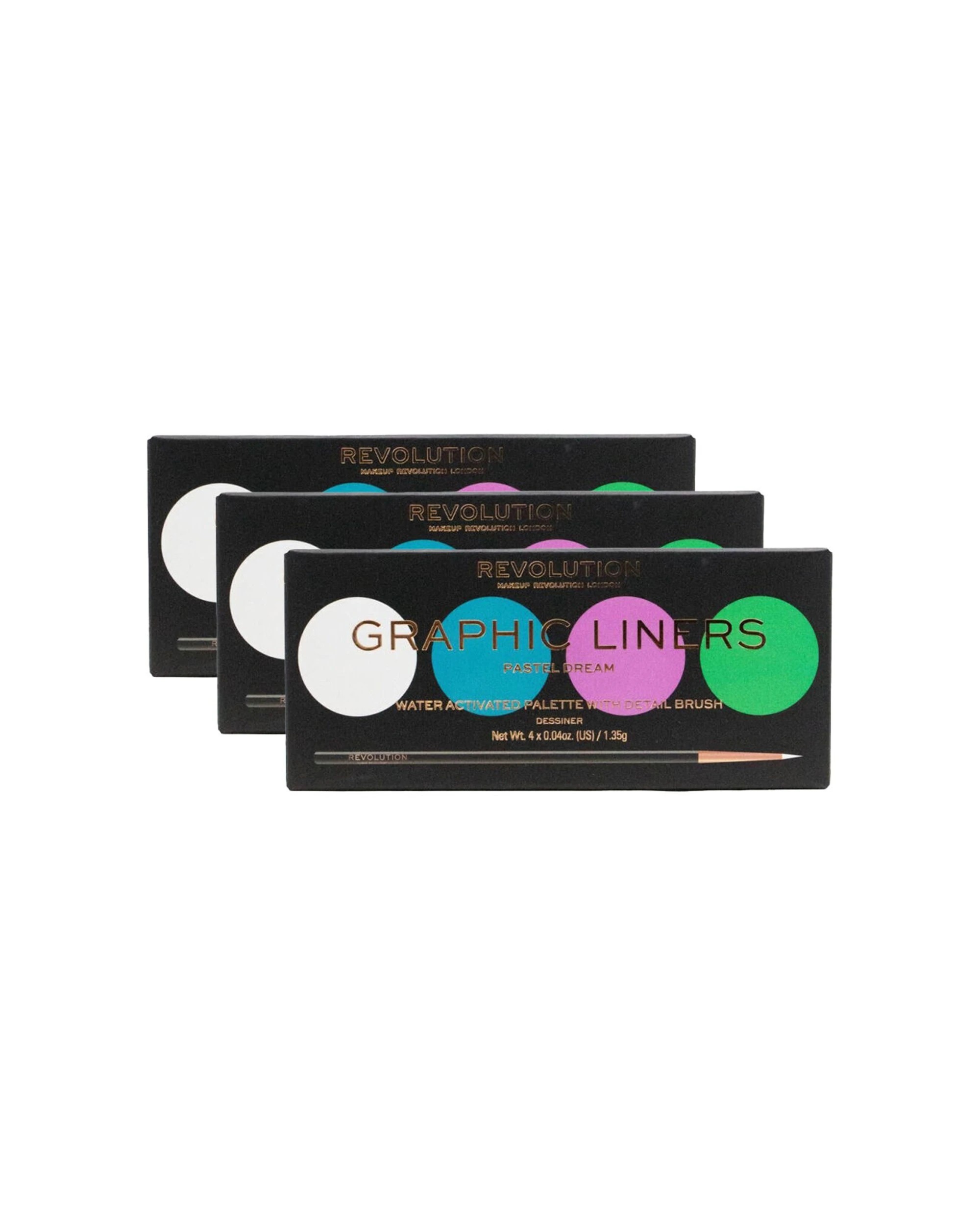 1 Revolution 3PK Revolution Water Activated Eye Shadow Palette With Brush Pastel Dream 1.35g - Multi, 1 of 3