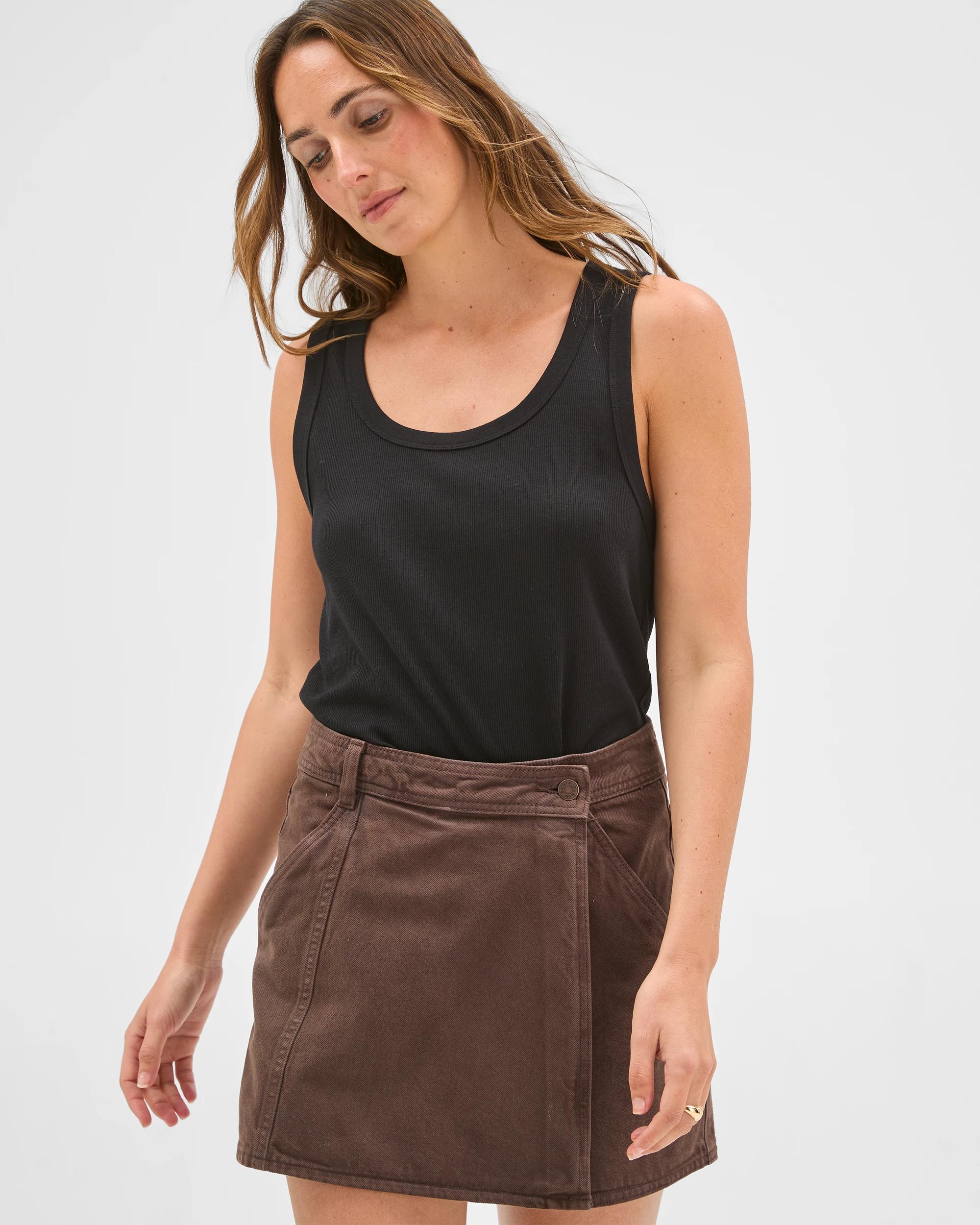 5 Target Denim Cotton Rich Wrap Front Denim Skort COFFEE BEAN, 5 of 6