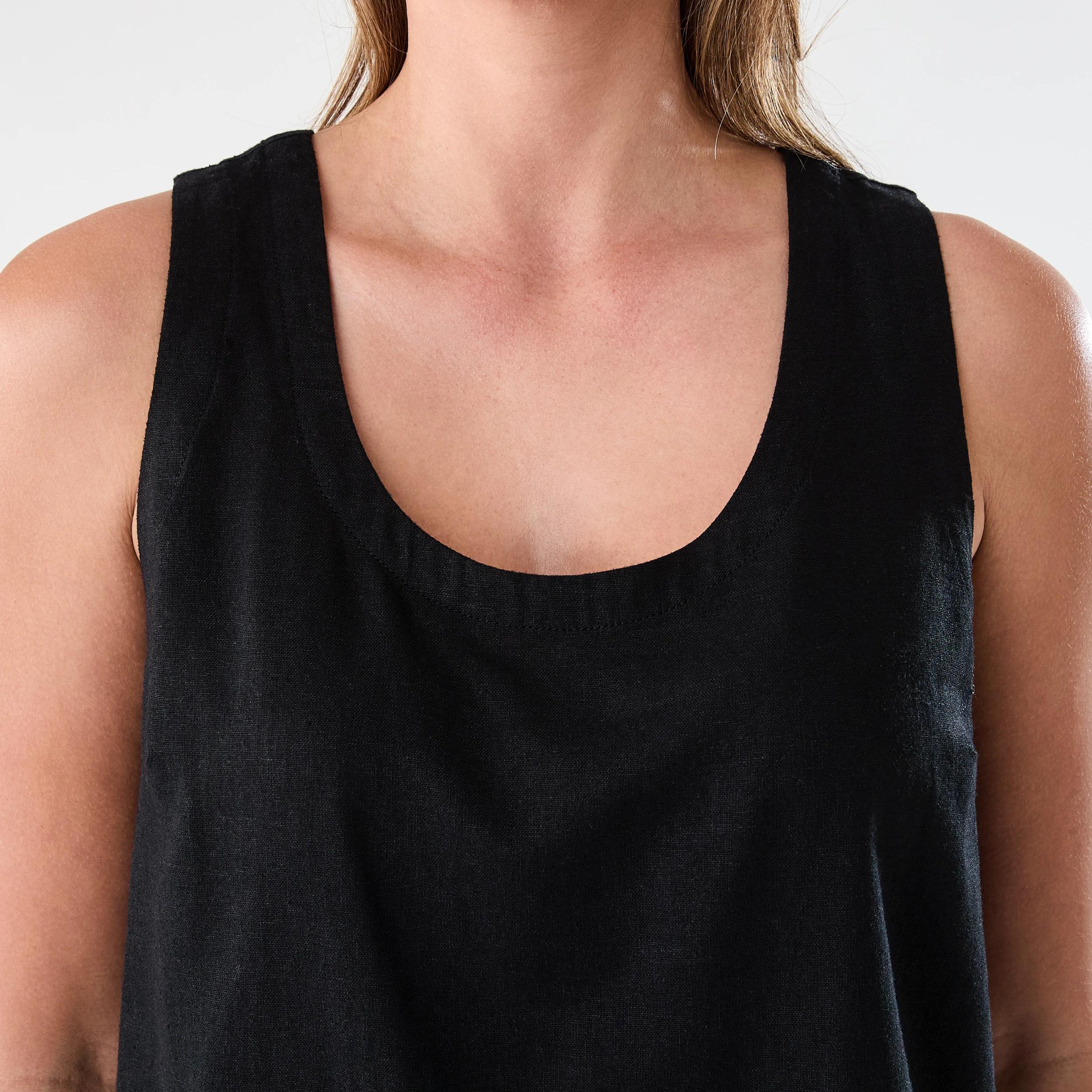 5 Sleeveless Linen Blend Scoop Neck Tank Black, 5 of 6