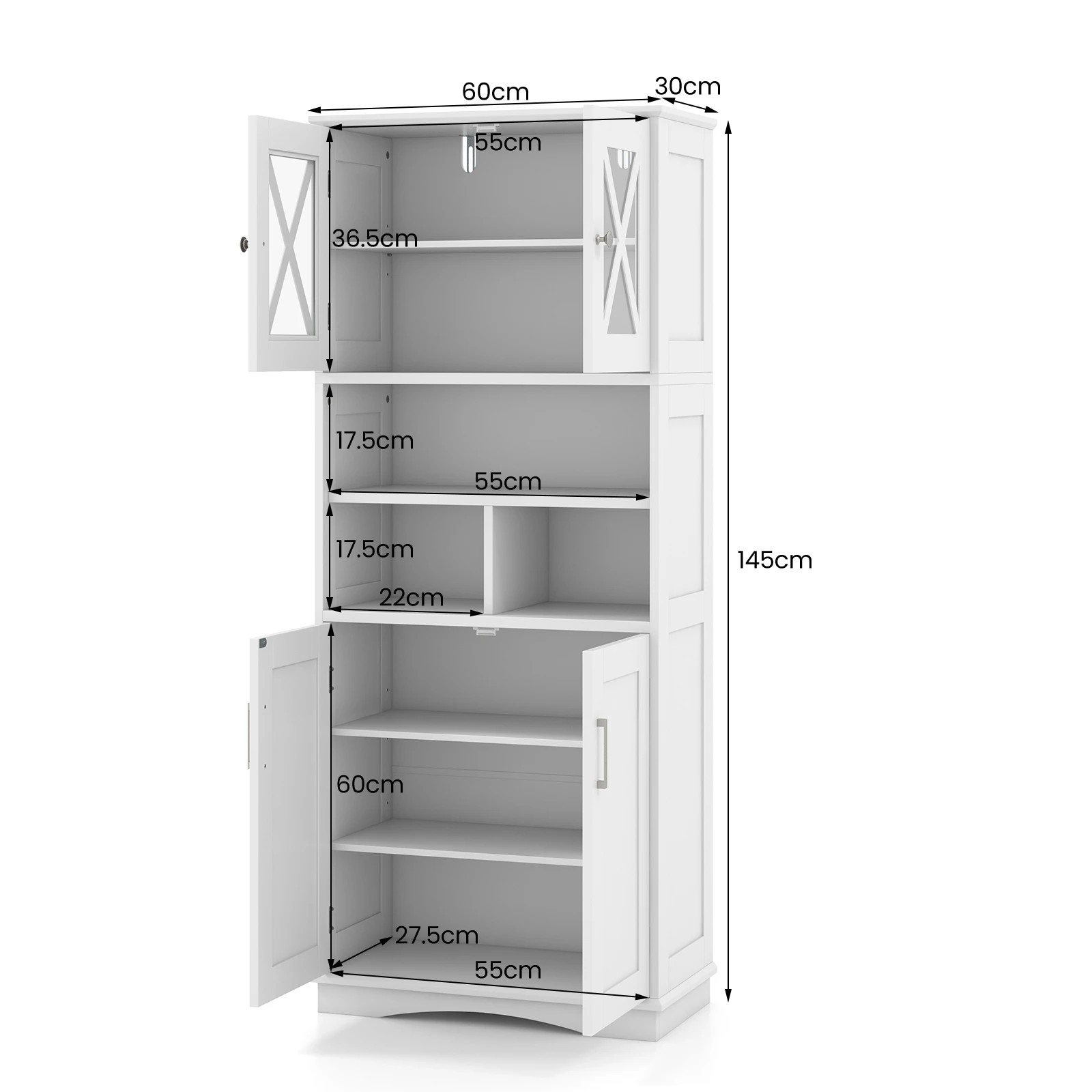 2 Costway Bathroom Storage Cabinet Kitchen Pantry Cupboard w/Acrylic Doors - White, 2 of 7