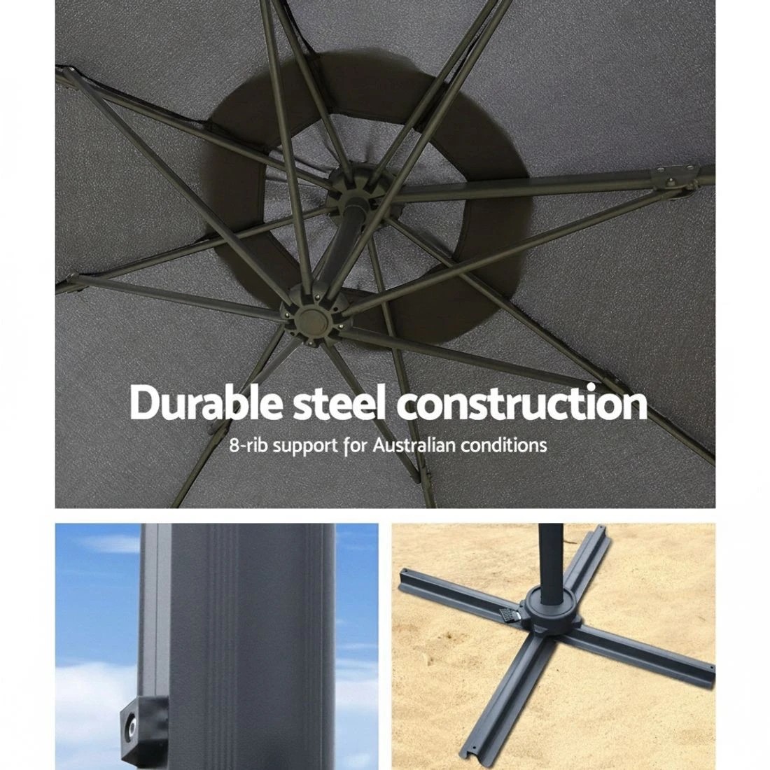 7 Instahut 3m Outdoor Umbrella Cantilever 360 Degree Tilt Beach Roma - Charcoal, 7 of 7