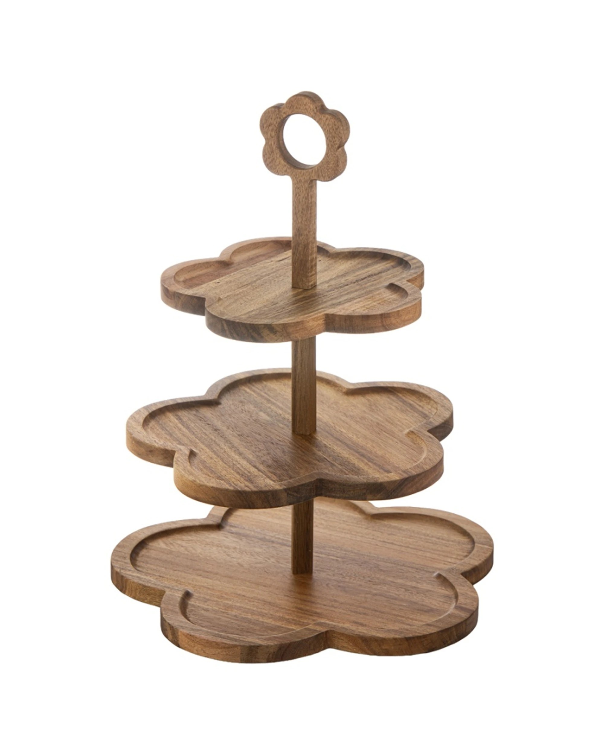 1 Ladelle Camille 3 Tier Serving Flower Shaped Stand With Wood Handle - Natural, 1 of 3