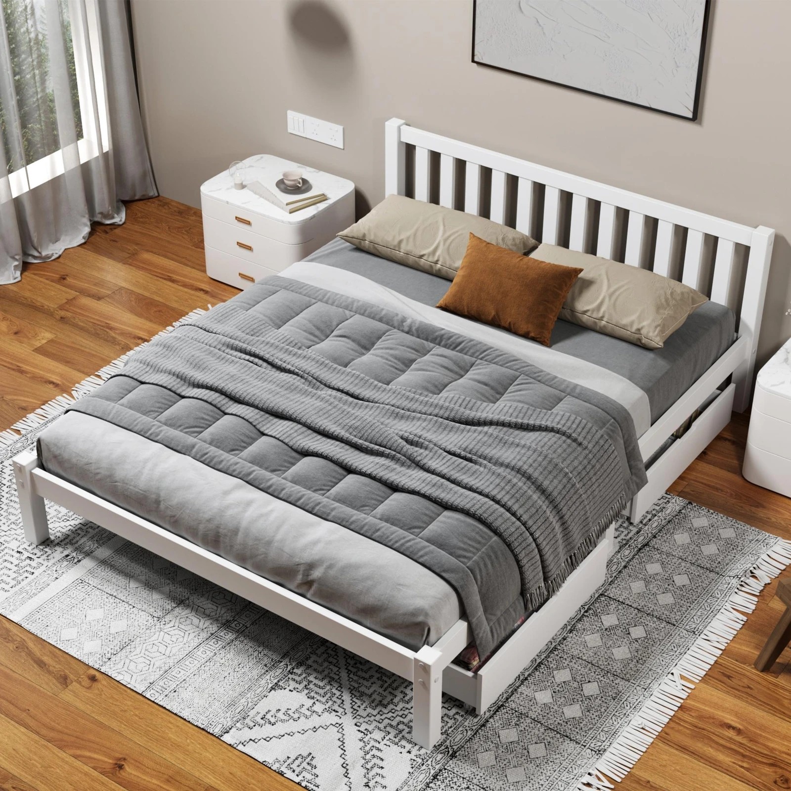 8 Alfordson Bed Frame Wooden Timber Queen Size Mattress Base Platform Fenella - White, 8 of 10