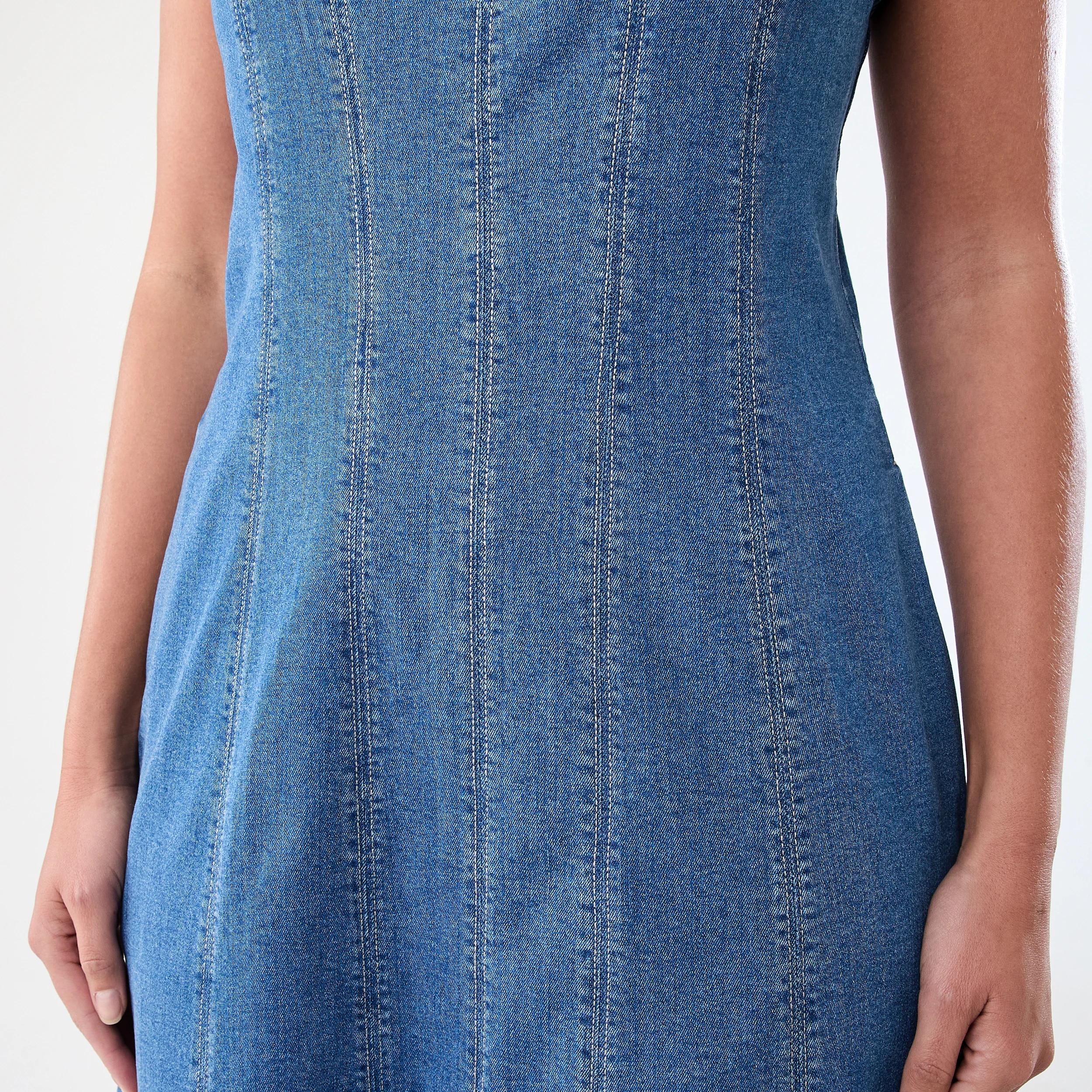 6 Sleeveless Denim Swing Maxi Dress Light Wash, 6 of 7