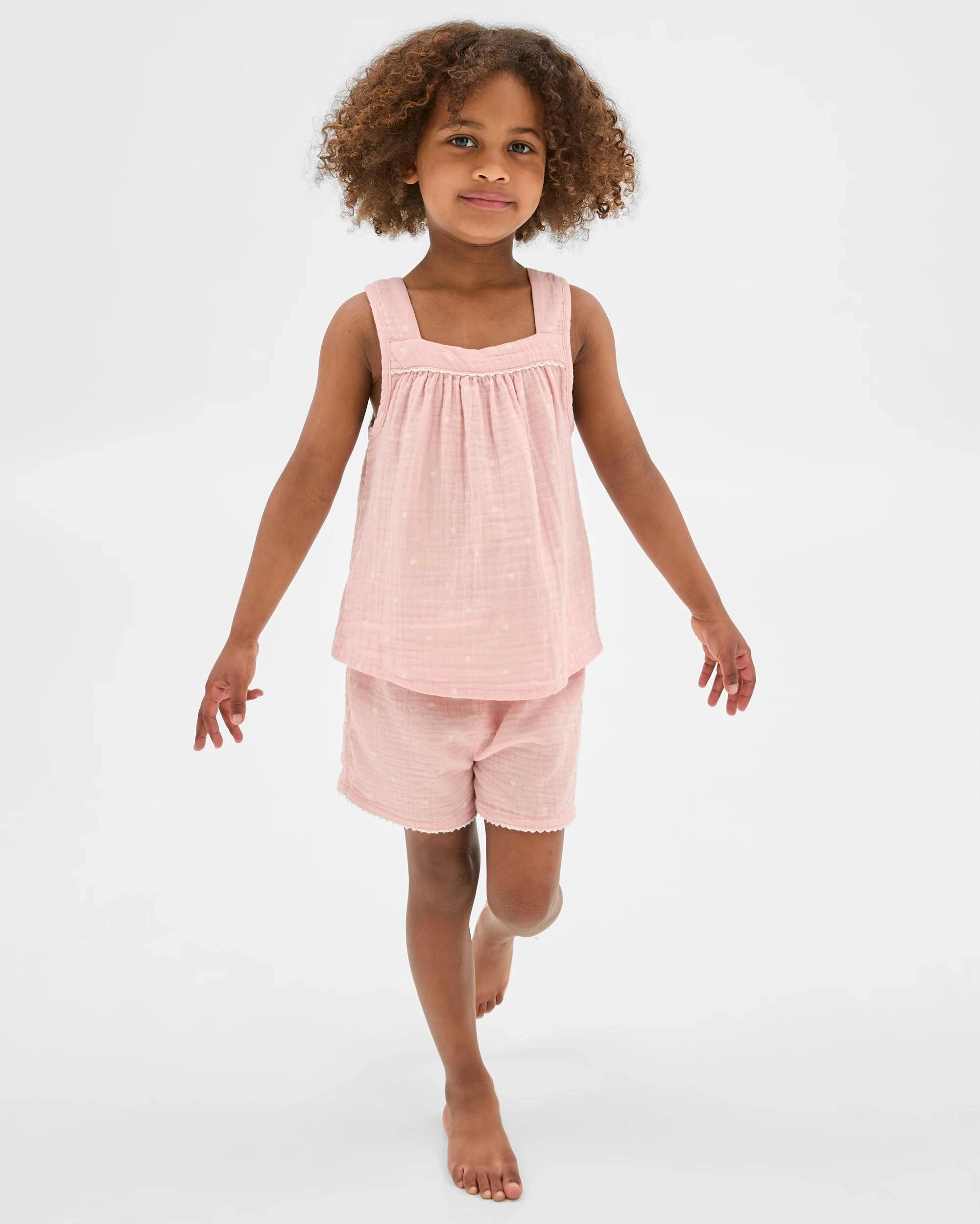 2 Target Kids Australian Cotton Younger Girls Double Cloth Cami Short Pyjama Set HEART, 2 of 8