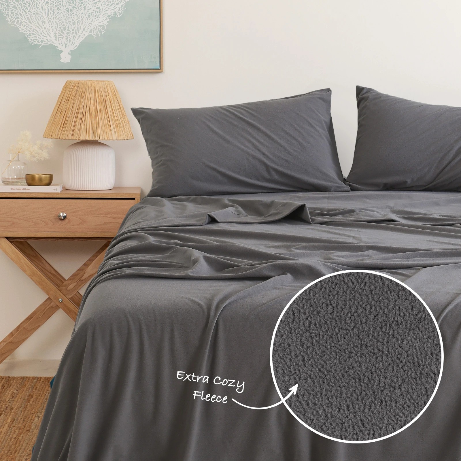 4 Royal Comfort Fleece Flannel Sheet Set Ultra Soft Warm Winter Thermal Bedding - Single Bed - Charcoal, 4 of 10