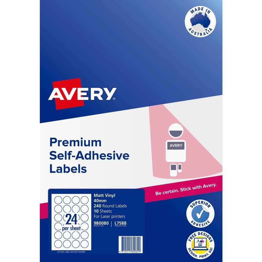 2 Avery 24UP Durable Laser Round Labels 40mm White 10 Pack, 2 of 2