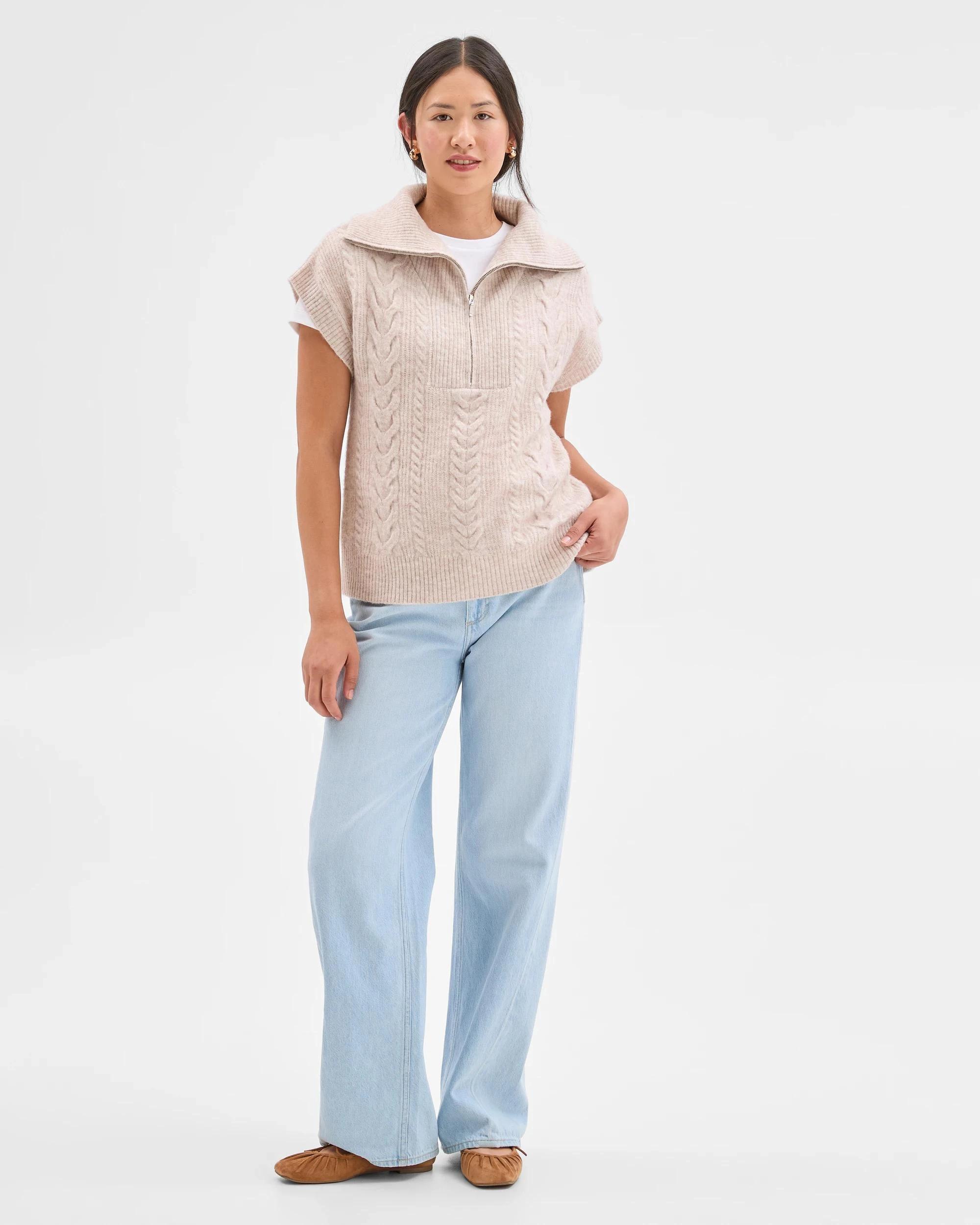 1 Target Woman Lightweight Lofty Cable Knit Vest PEBBLE, 1 of 7