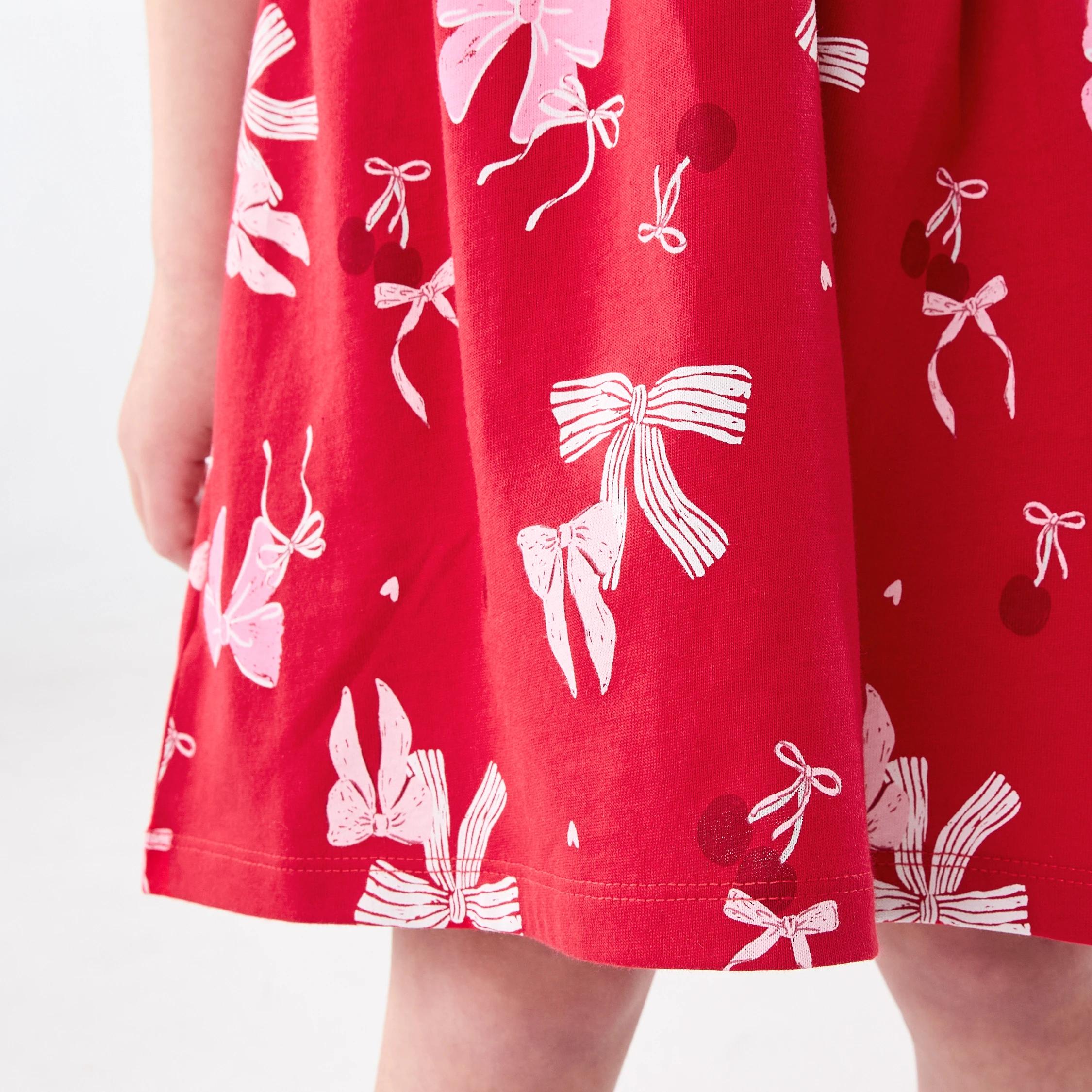 7 Christmas Print Jersey Dress Red Bows, 7 of 9