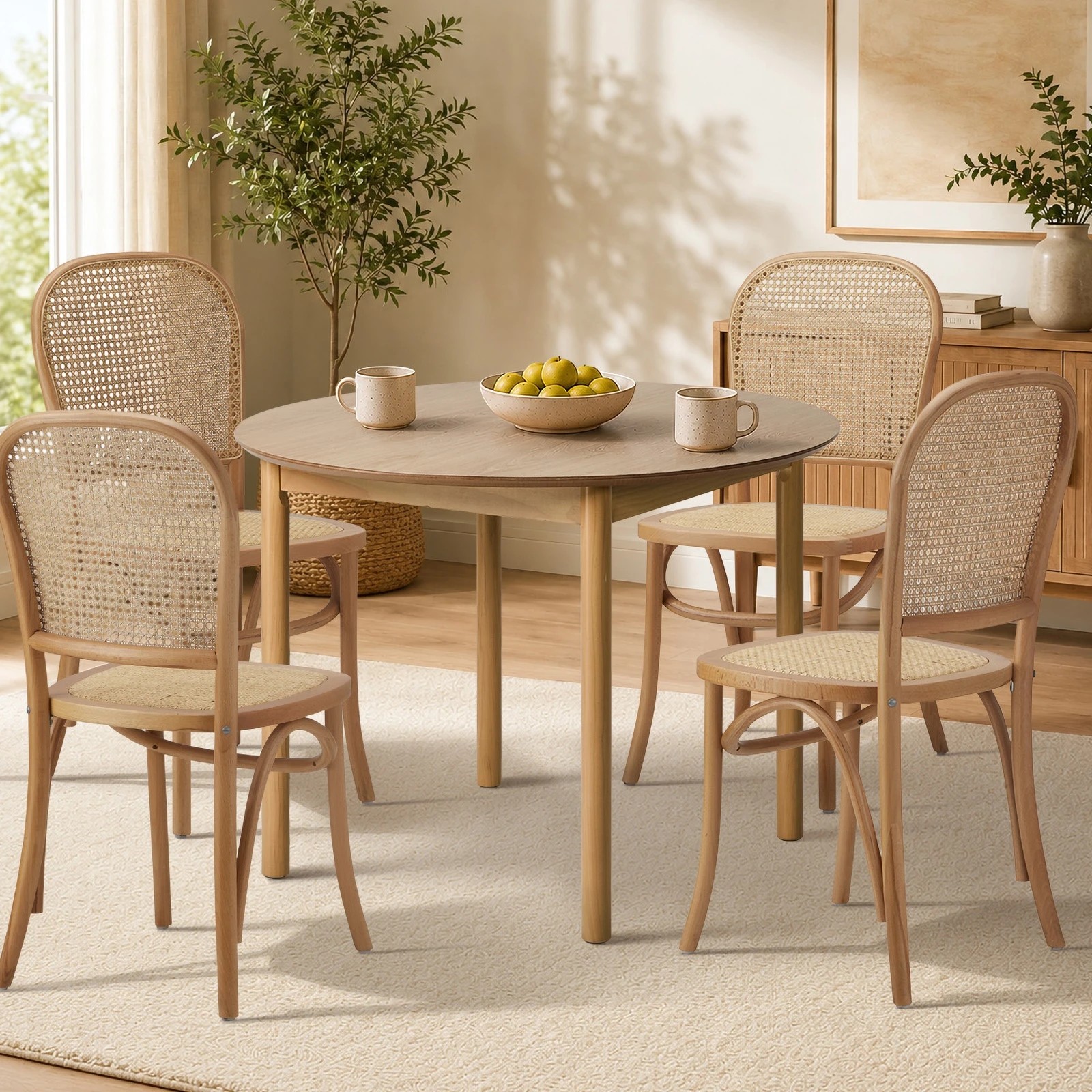 4 Oikiture Wooden Dining Table 100cm Round Table 4 Seater Pine Wood Legs - Natural, 4 of 9