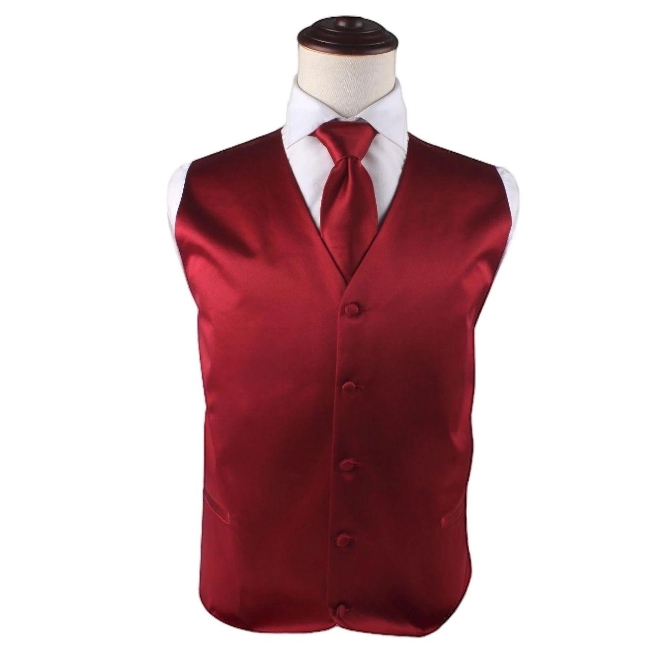1 Zasel Mens Plain Vest Waistcoat & Matching Neck Tie DARK RED, 1 of 1